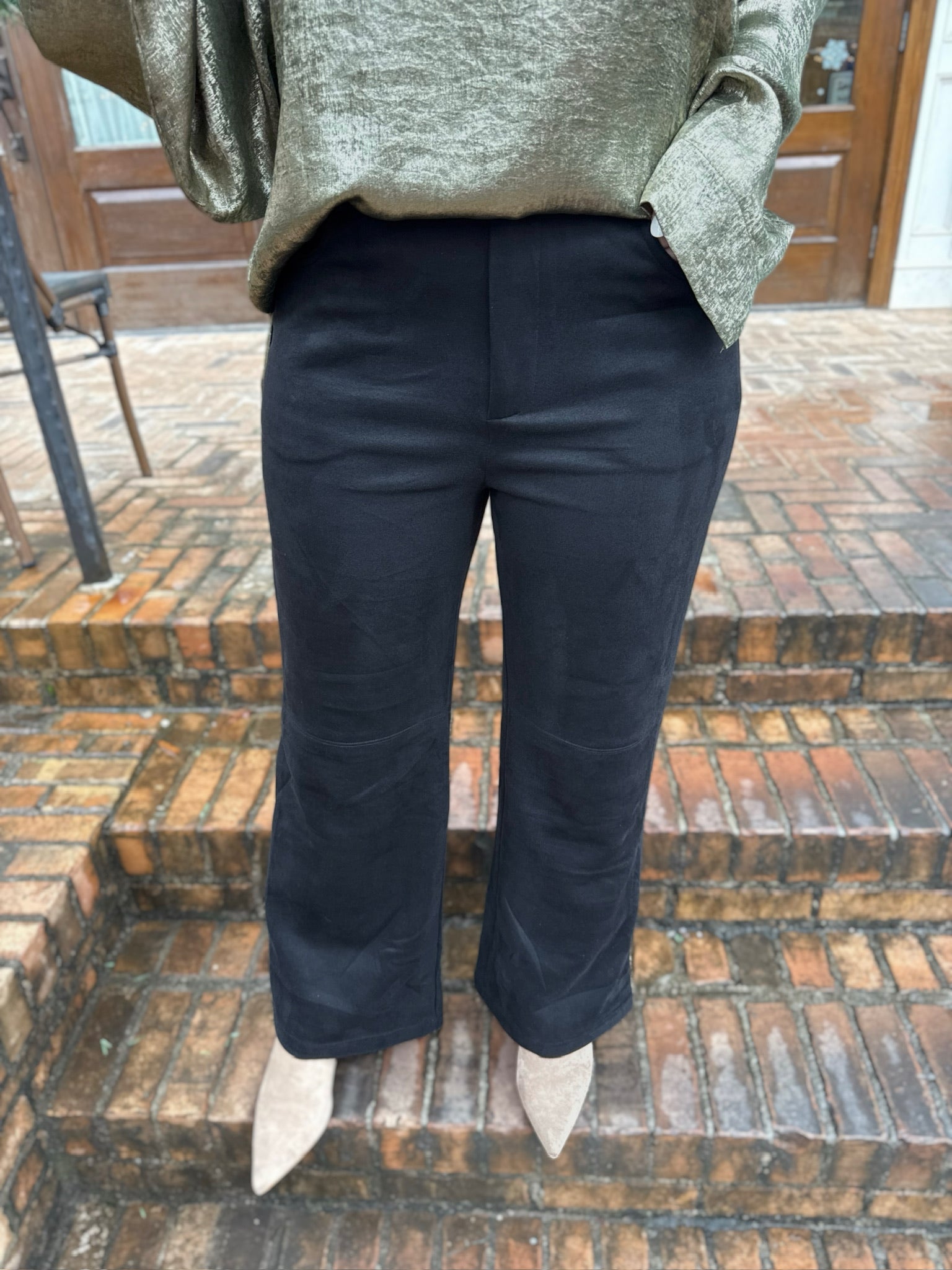 Joyful Straight Leg Suede Pants in Black