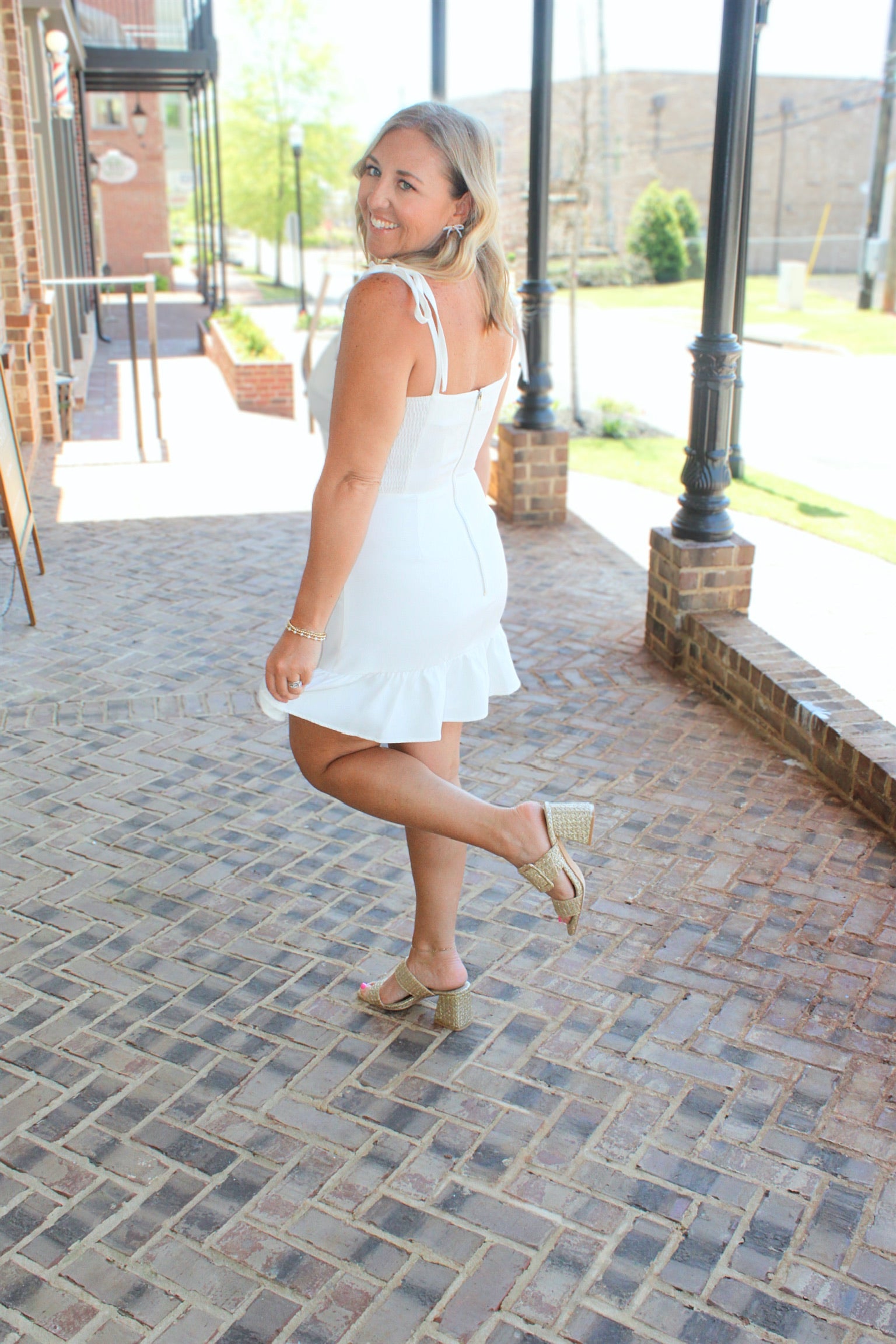 The Future Me Shoulder Ties Tiered Bottom Ruffle White Mini Dress