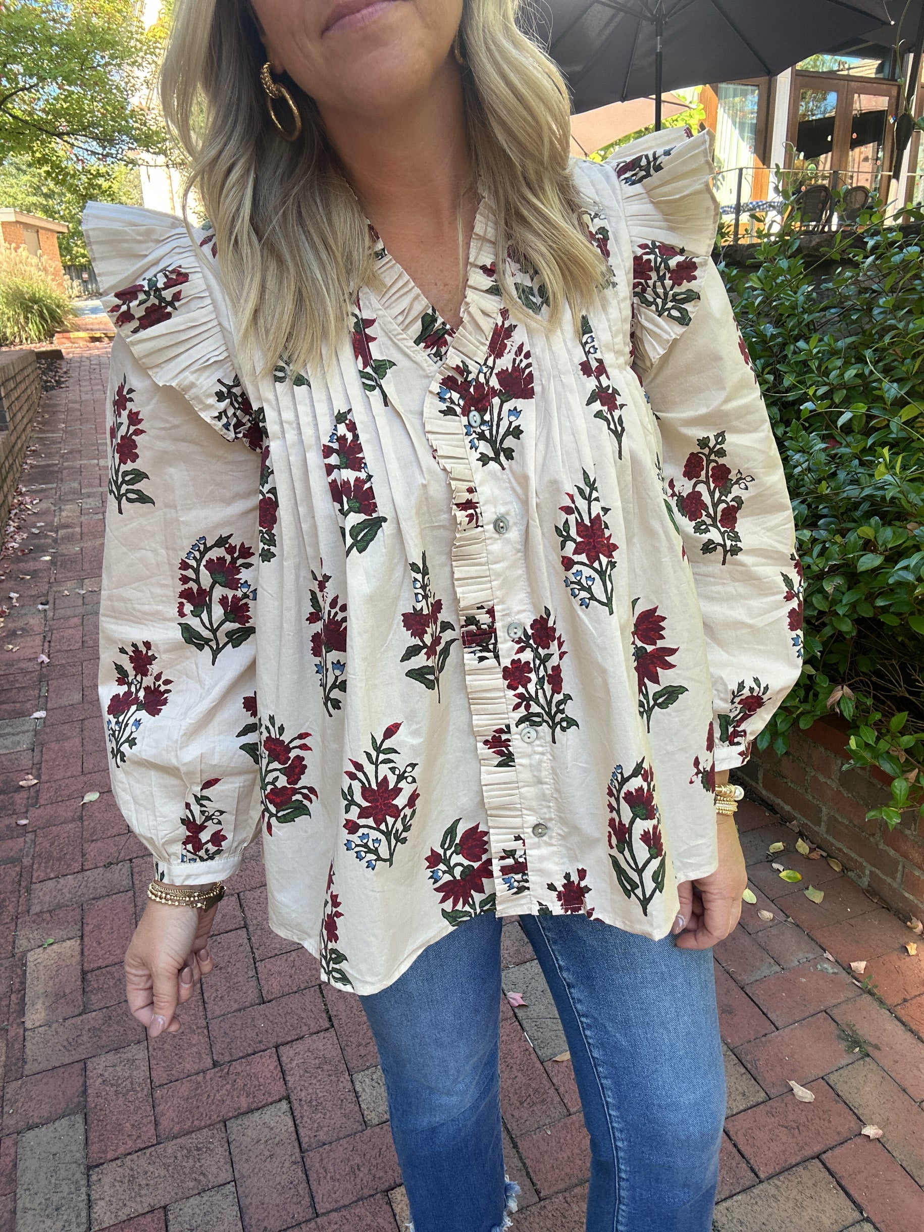 Can't Find A Way Floral Ruffle Long Sleeve Dressy Top