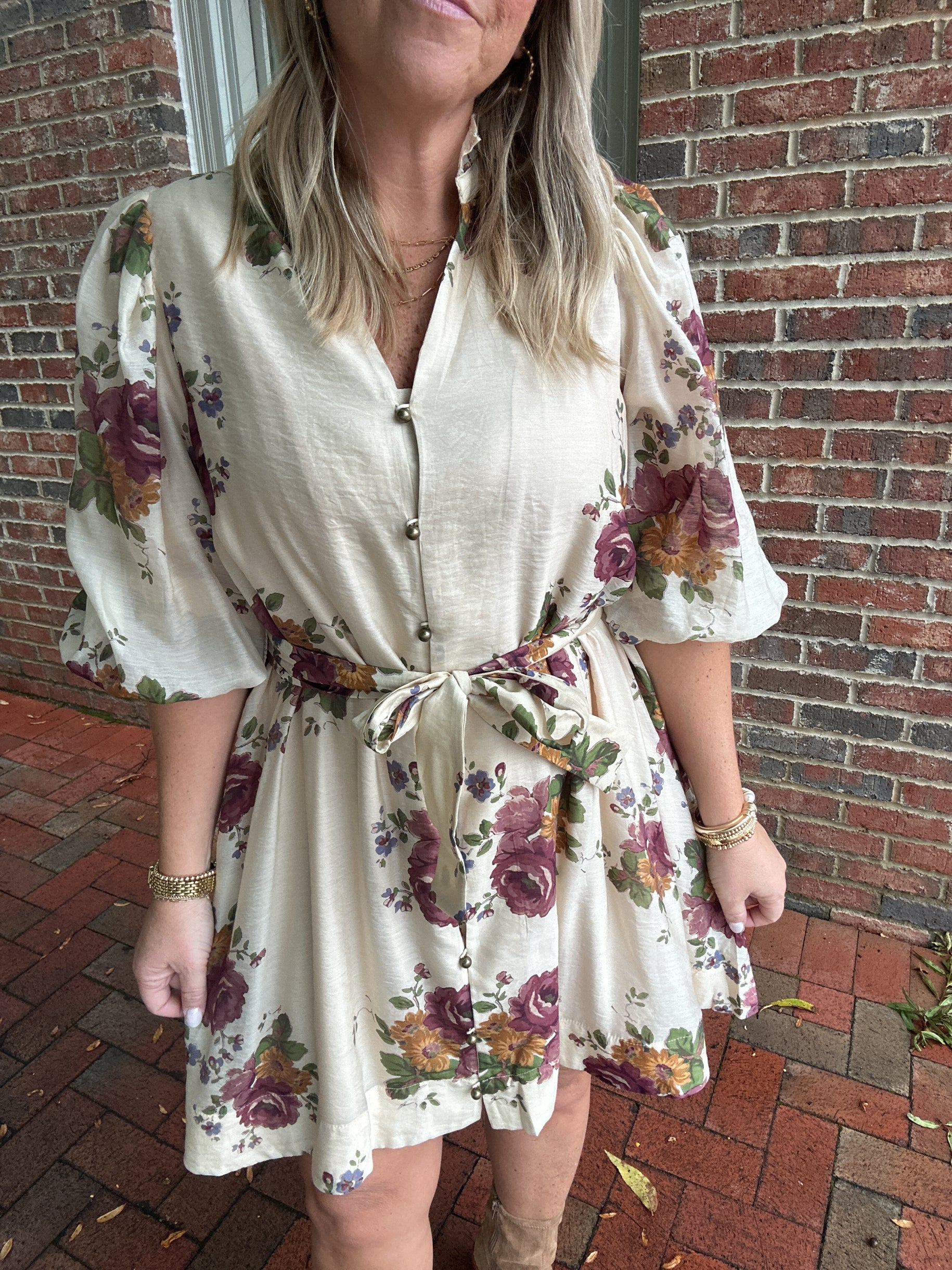 Golden Hour Floral Button Down Dress with Tie Waist
