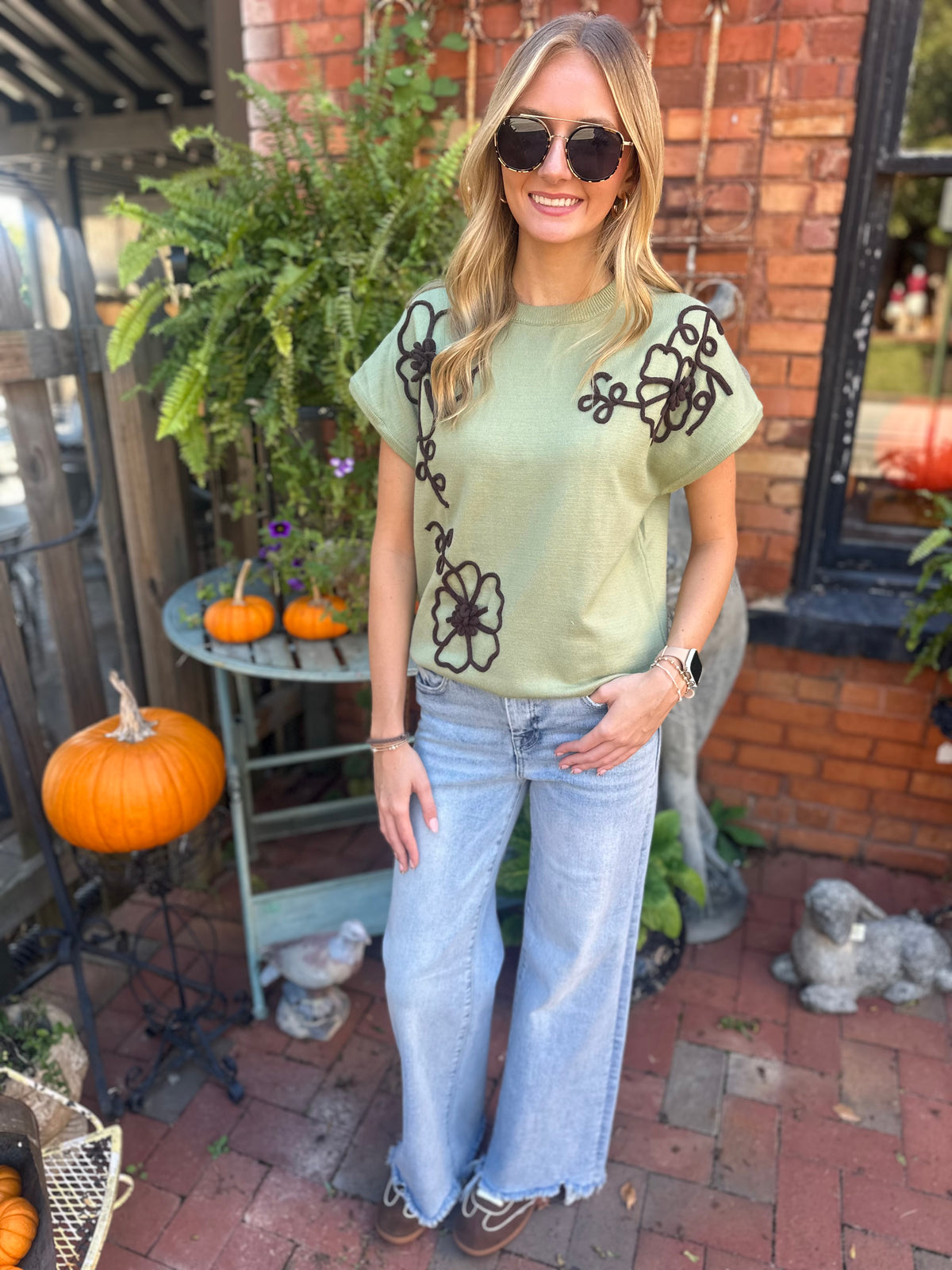 Front Porch Floral Short Sleeve Sweater