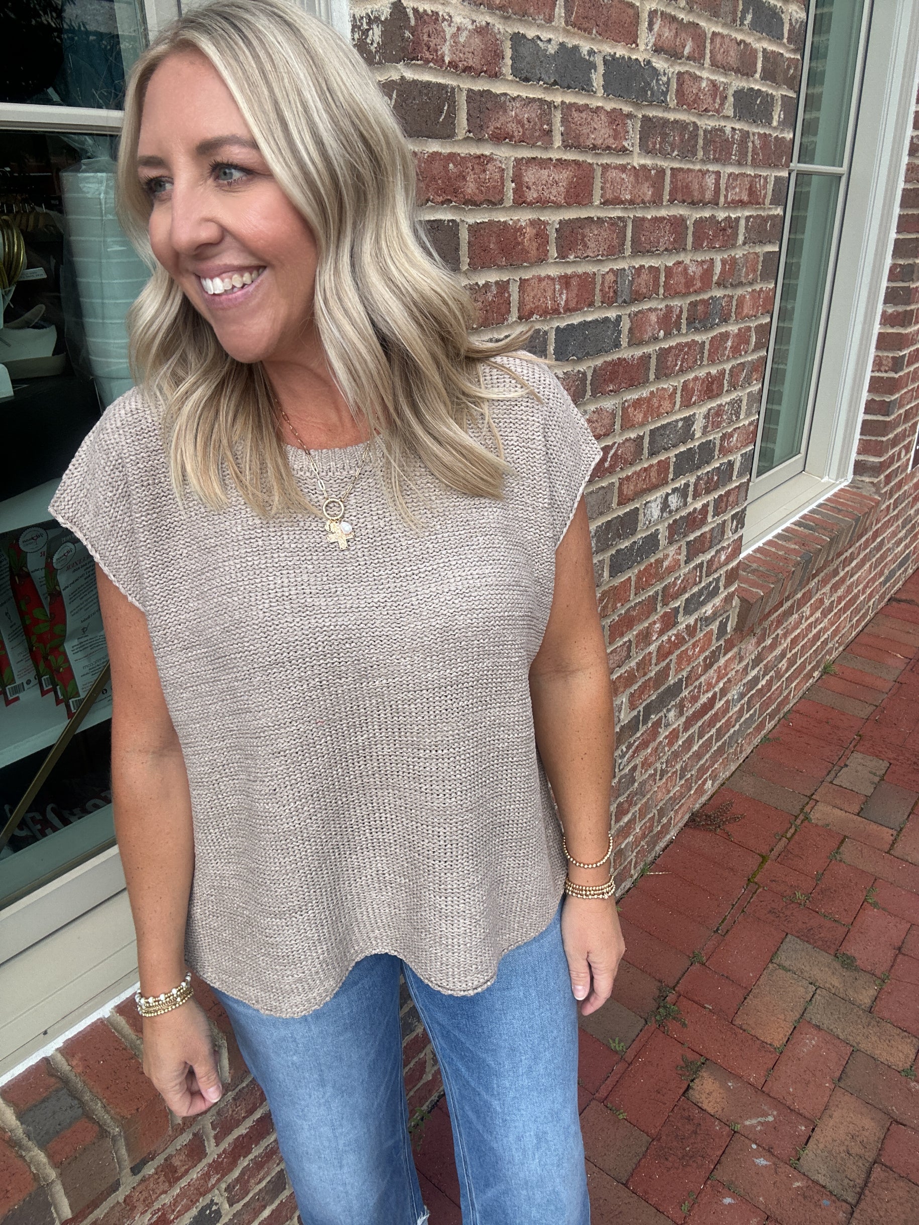 Here I Go Again Knit Short Sleeve Top in Light Mocha