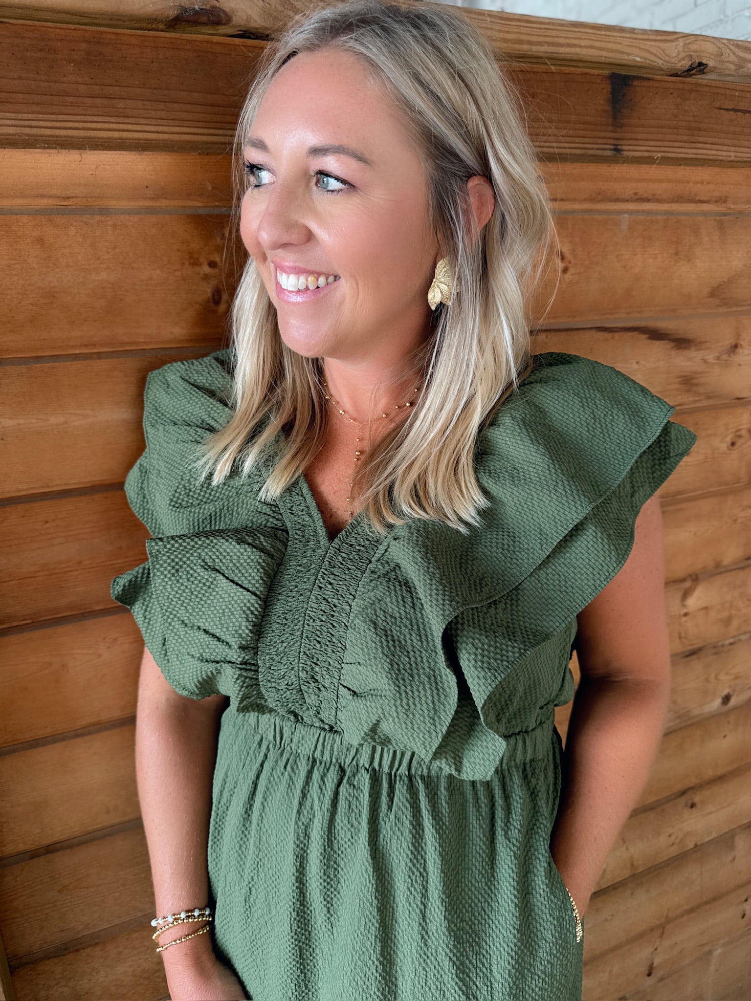 Back Home Flutter Sleeve Textured Maxi Dress