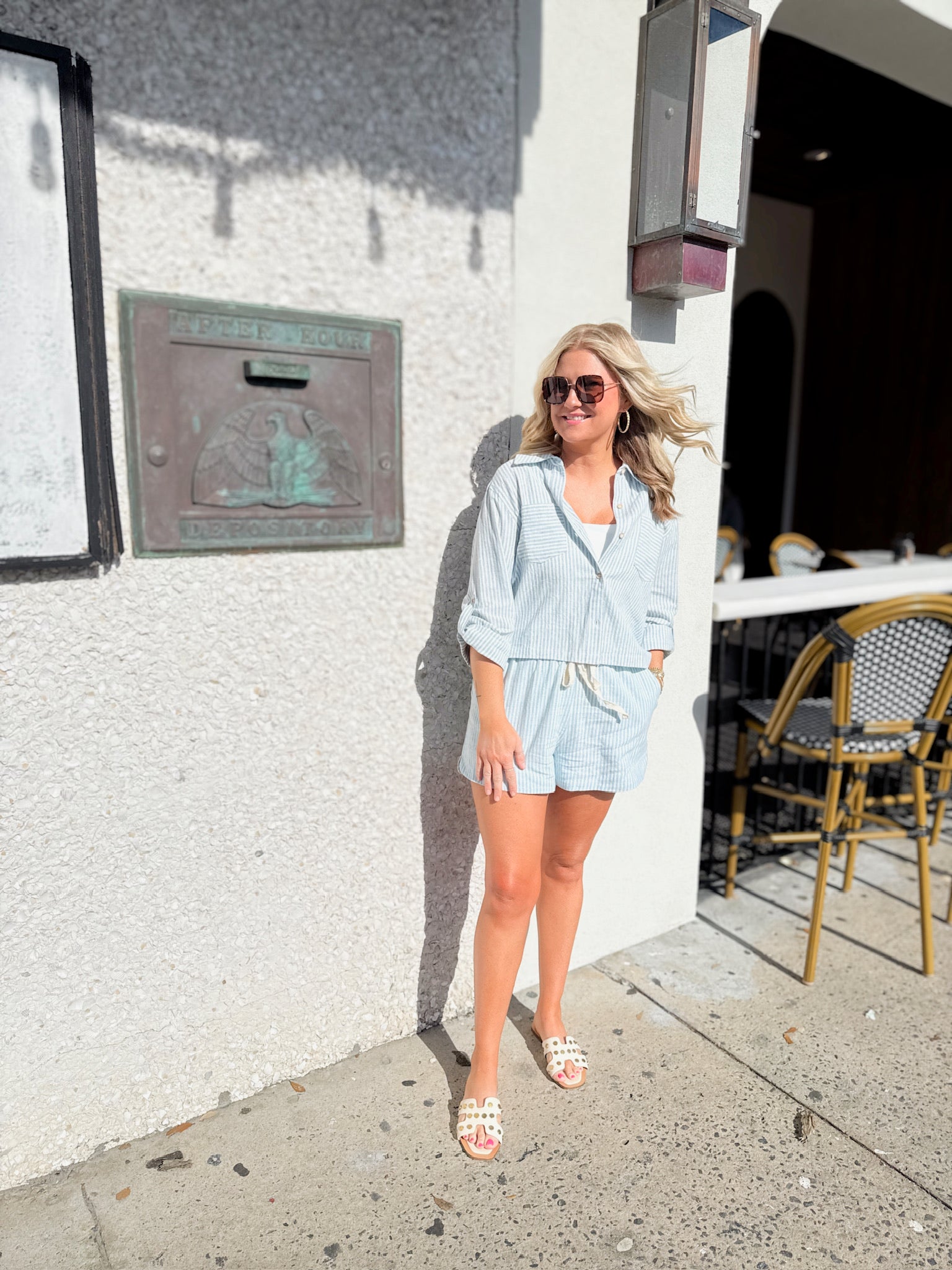 Off The Coast Linen Striped Drawstring Shorts