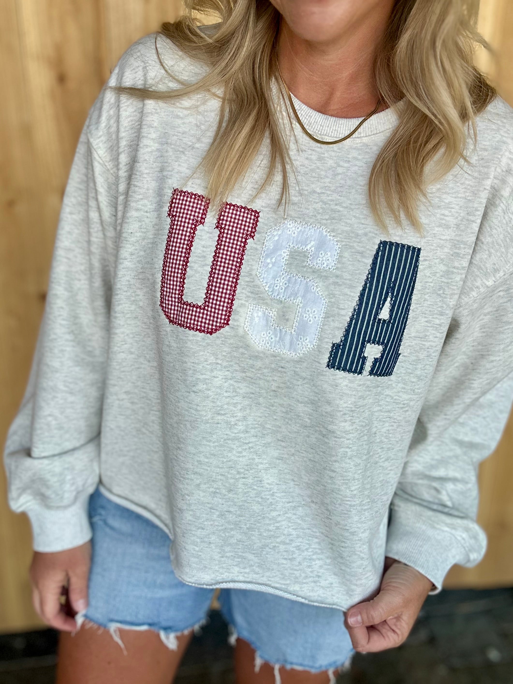 USA Crew Neck Patchwork Sweatshirt