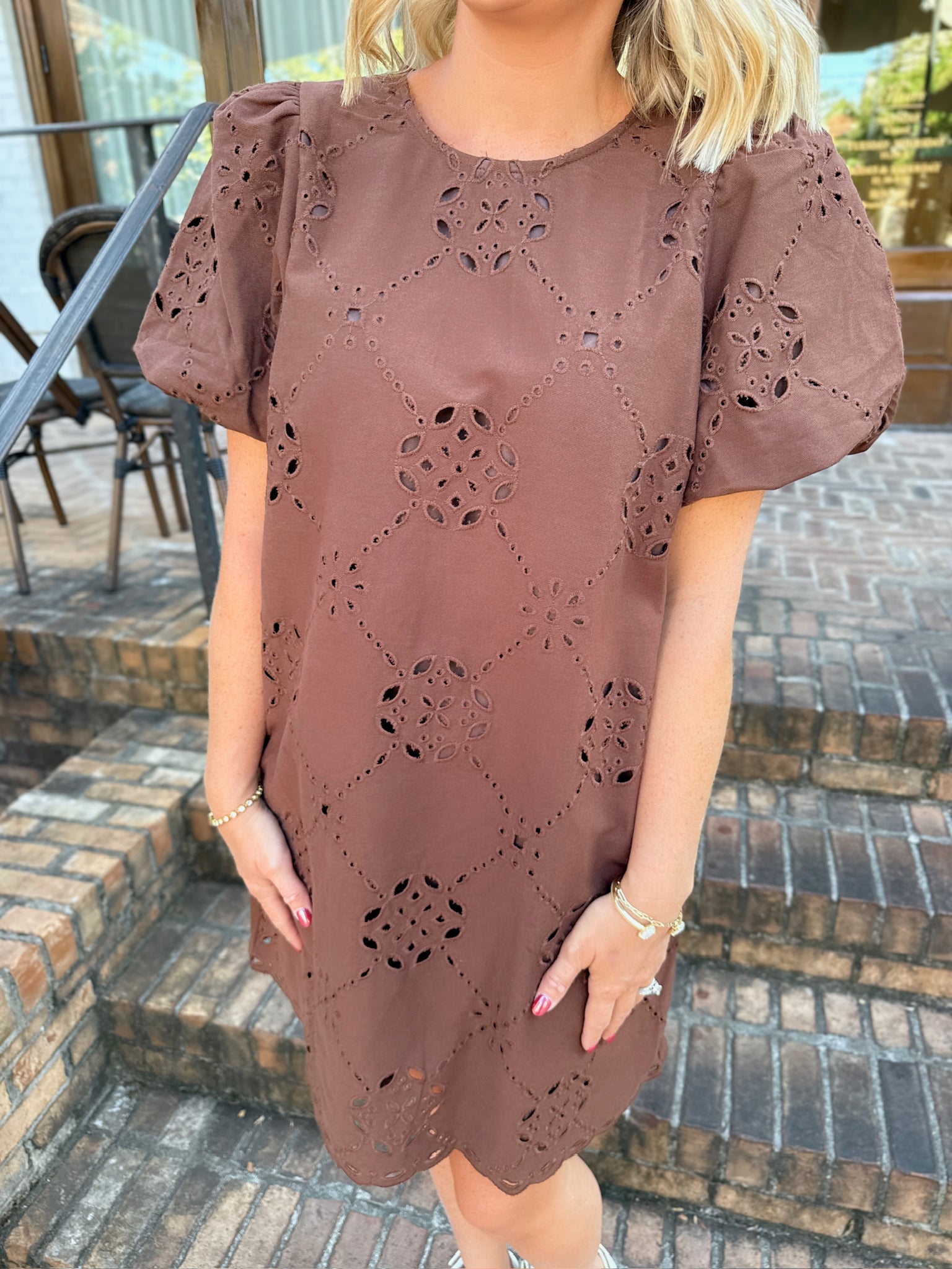Can’t Put It Off Eyelet Dress with Puff Sleeves