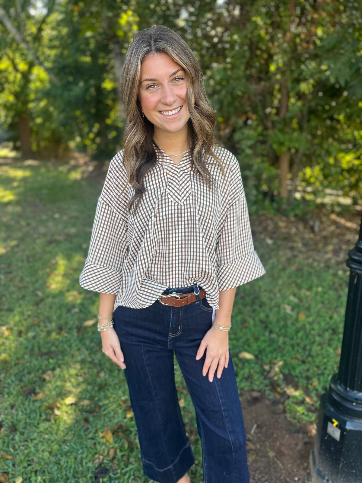 Where the Time Goes Gingham Collared Top