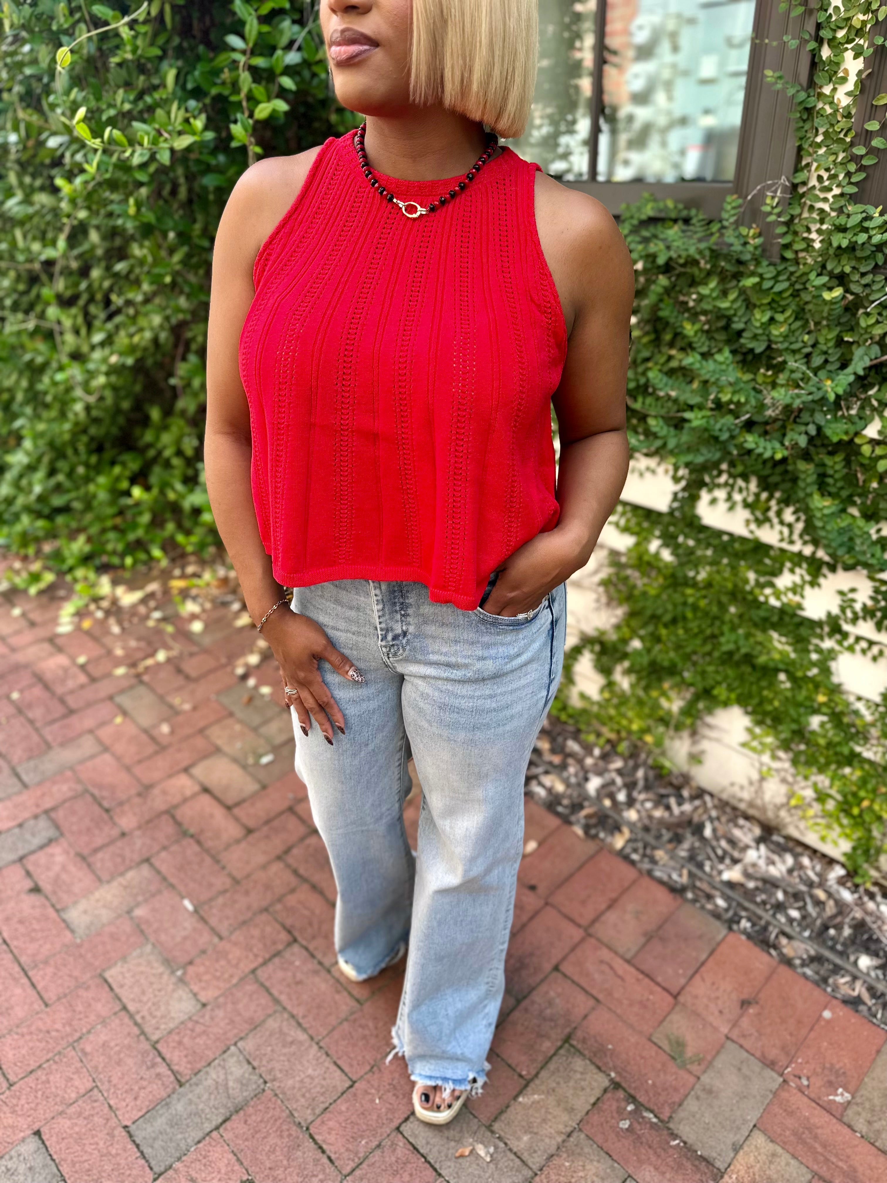 Victory Vibes Knit Tank in Red