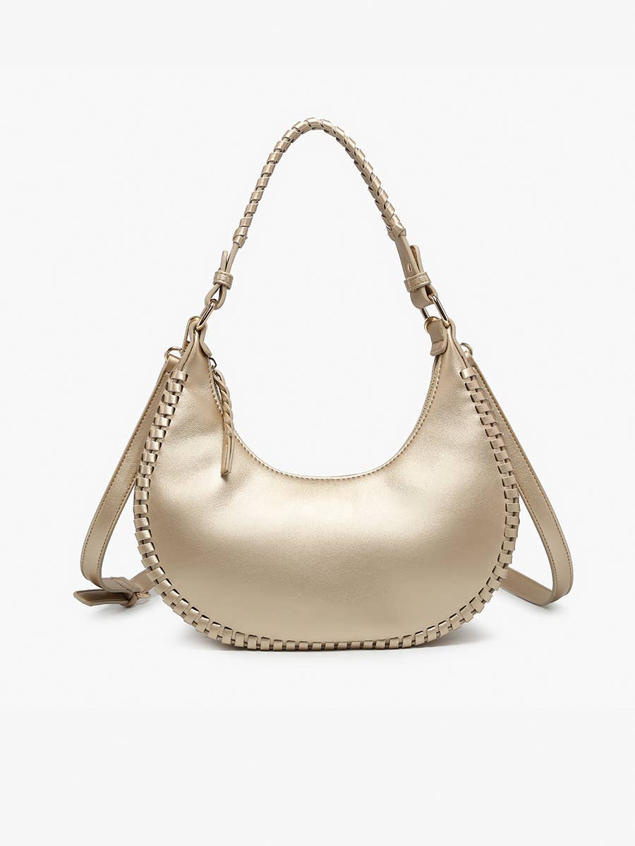 Aria Whipstitch Crescent Shoulder Bag: Champagne