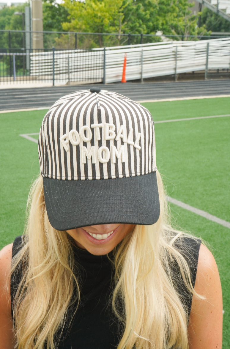 Football Mom - Black/White Stripe Hat