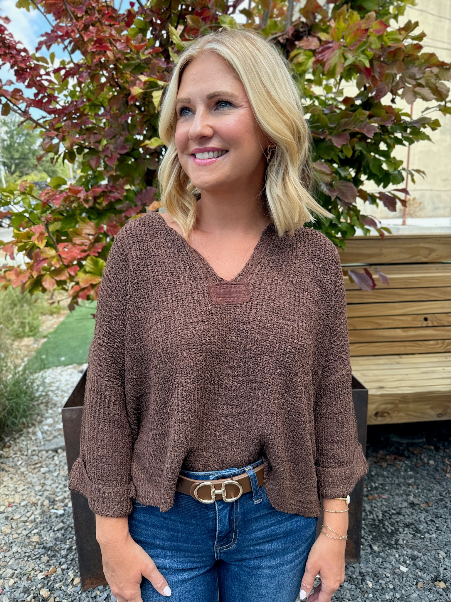 Believe In Me Quarter Sleeve Knit Top in Brown