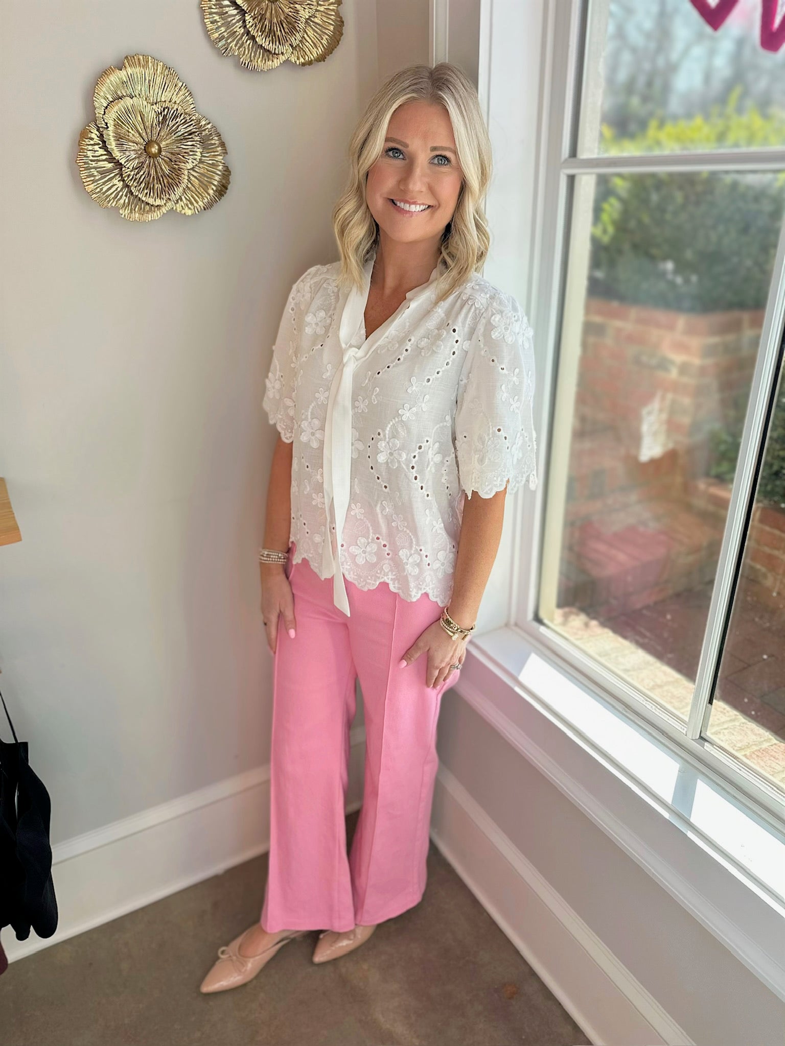 Second Chance Self Tie Eyelet Top