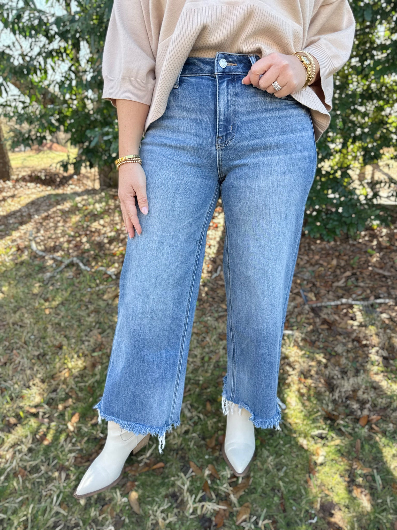 Sagacity High Rise Crop Wide Leg Jeans