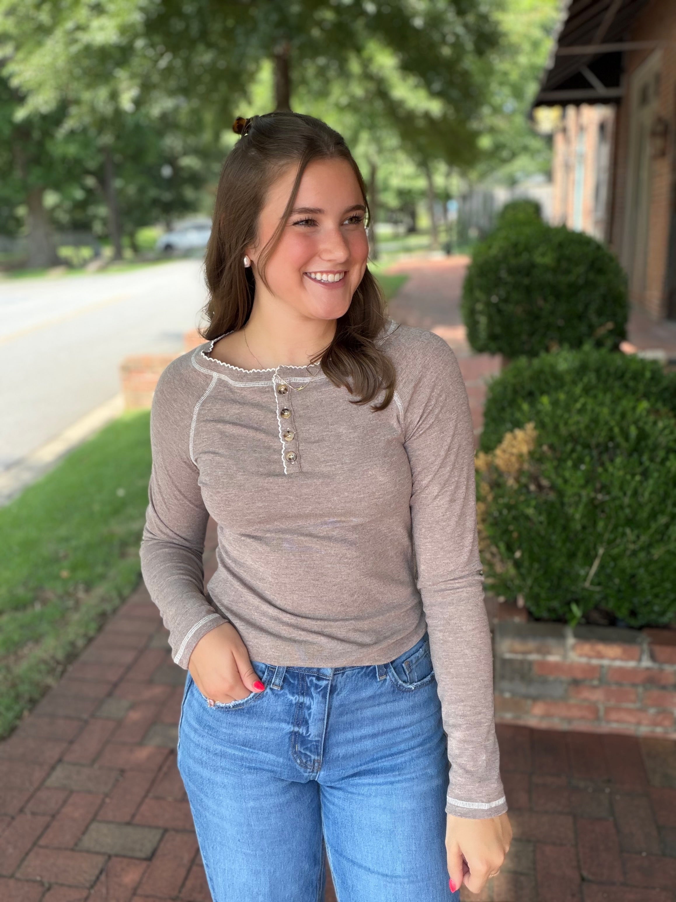 Latte Love Scalloped Trim Henley
