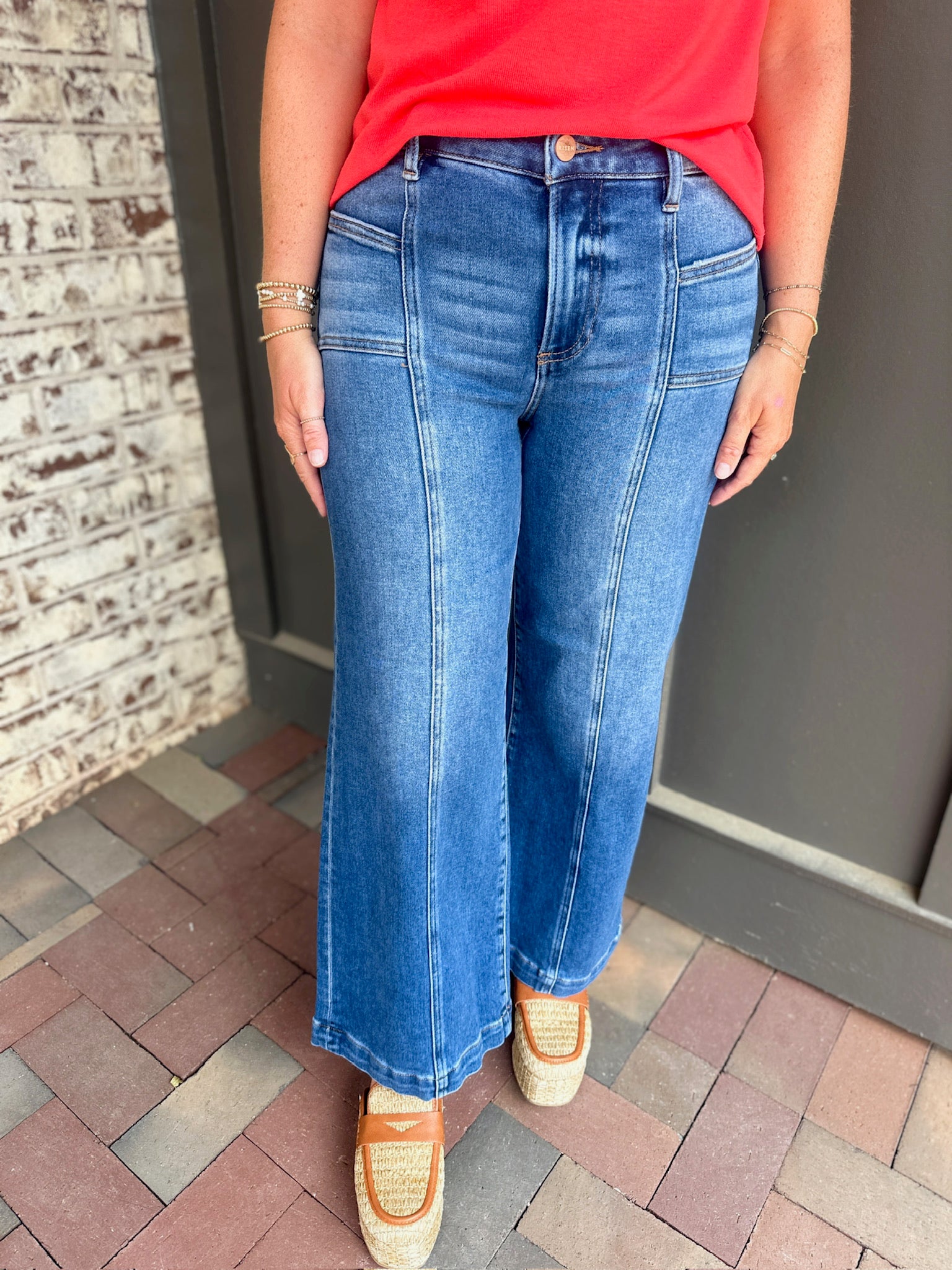 Miles Mid Rise Dark Wash Crop Wide w/Front Pocket Jeans