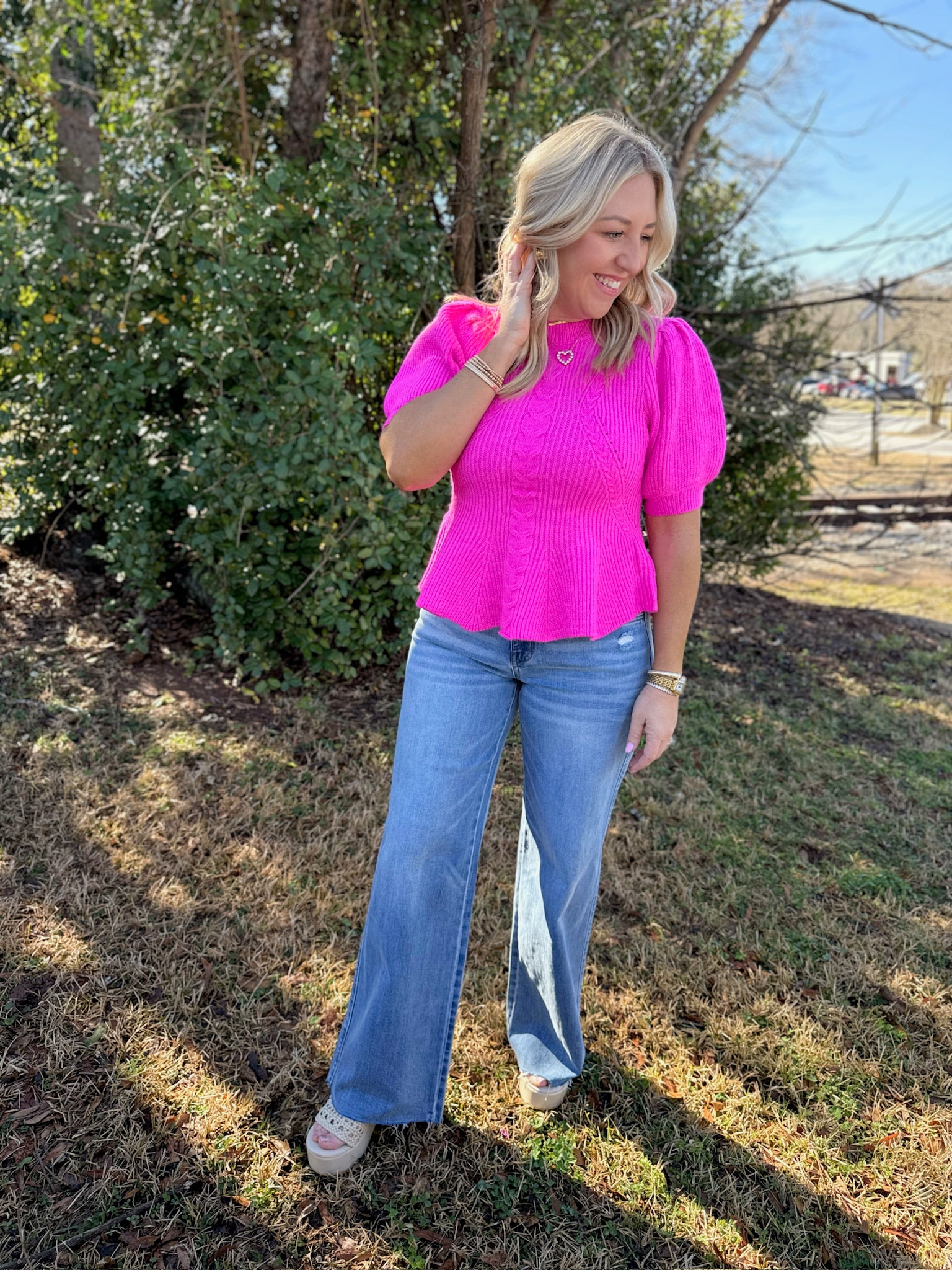 Playing Games Flared Puff Sleeve Knit Top