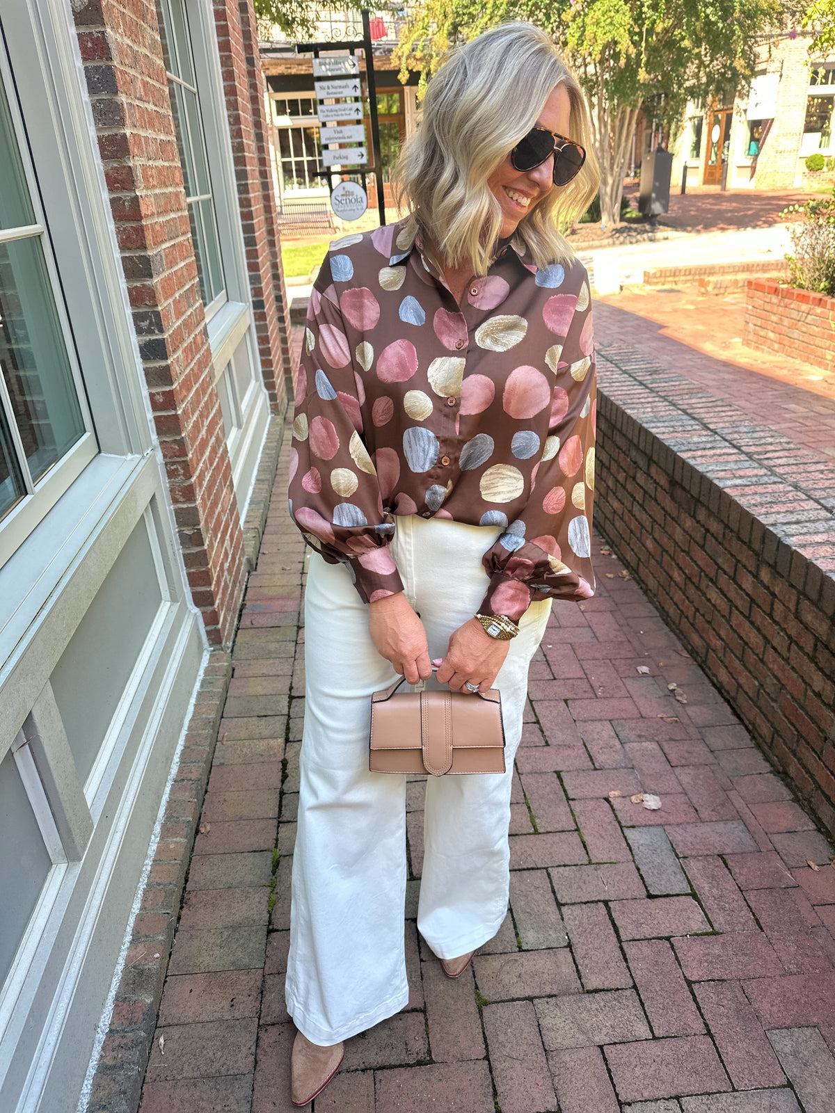 Polished in Polka Dots Silk Button Down Blouse