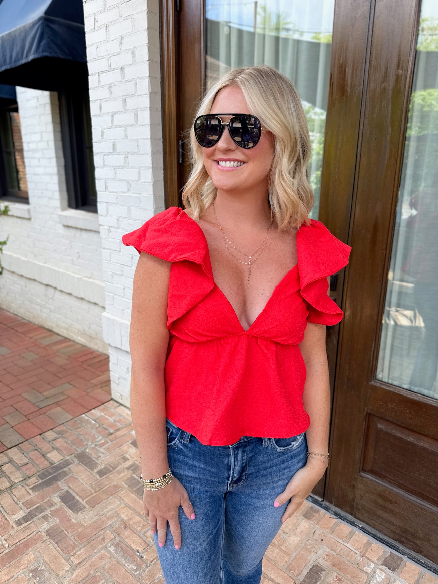 Kind of Love Vneck Flutter Sleeve Peplum Top