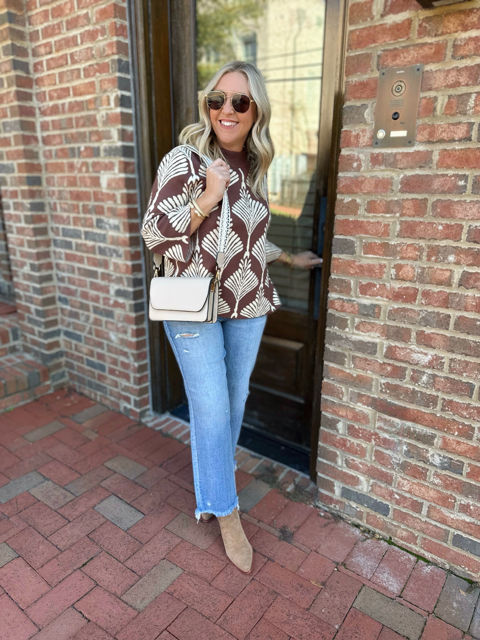 For You Printed Mock Neck Sweater