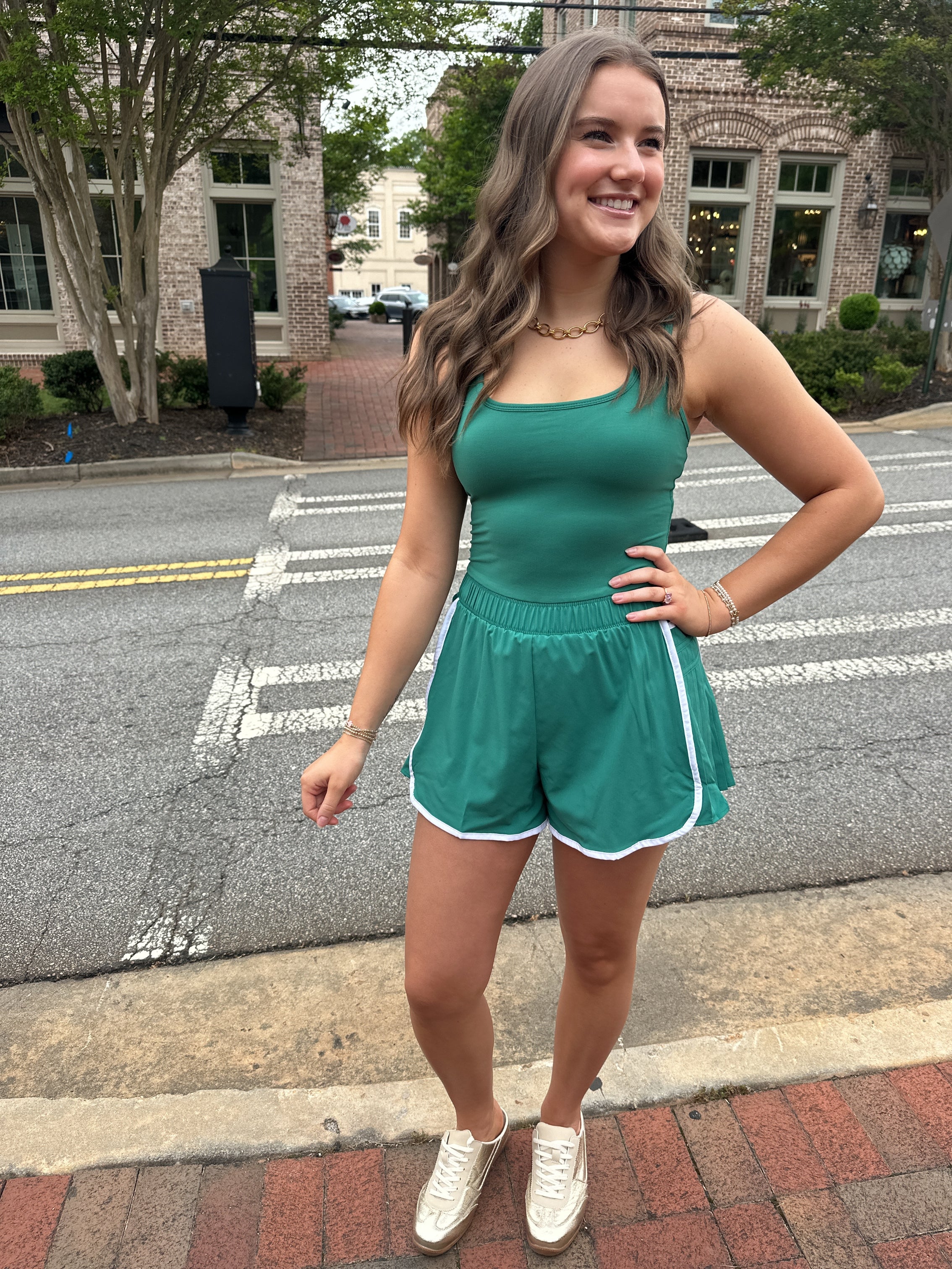 Just Go With It Active Romper in Kelly Green