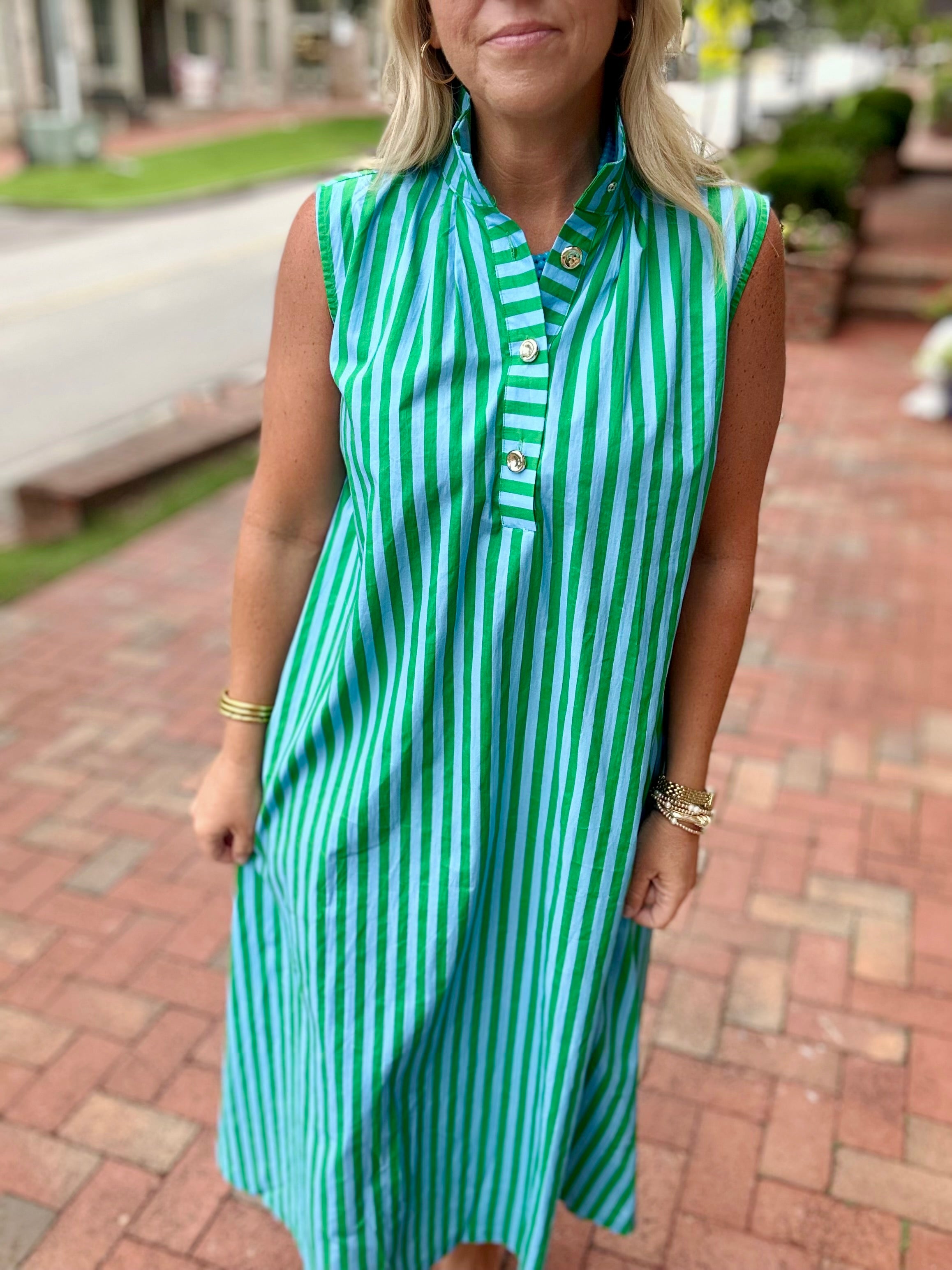 What We Got Striped Midi Dress with High Collar
