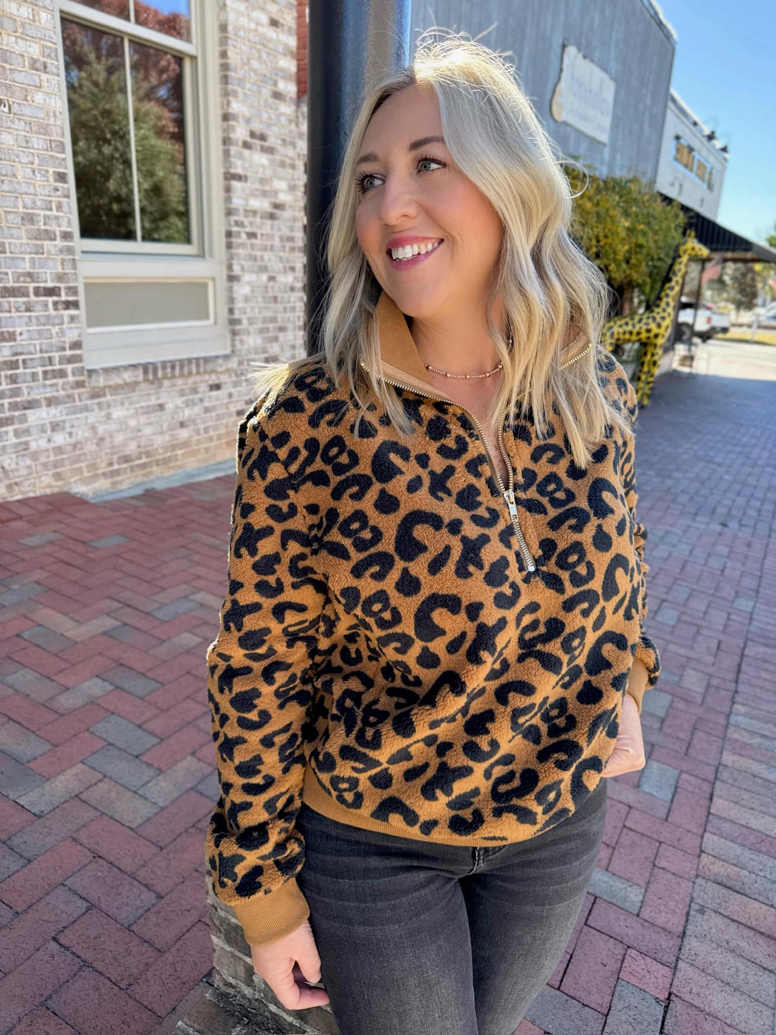Meet Me In The Middle Leopard Half Zip Sherpa