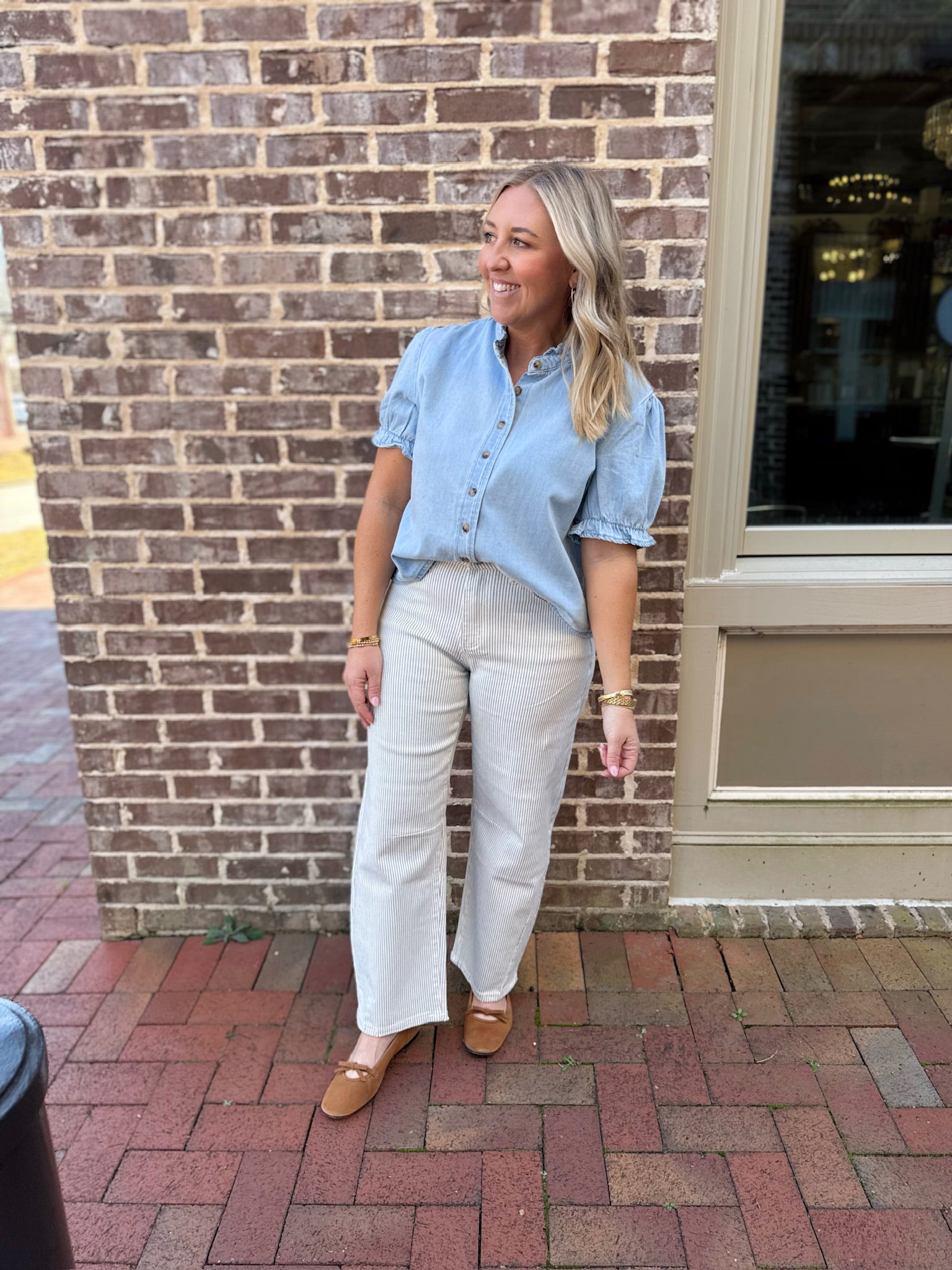 Kate Striped High Rise Barrel Jeans