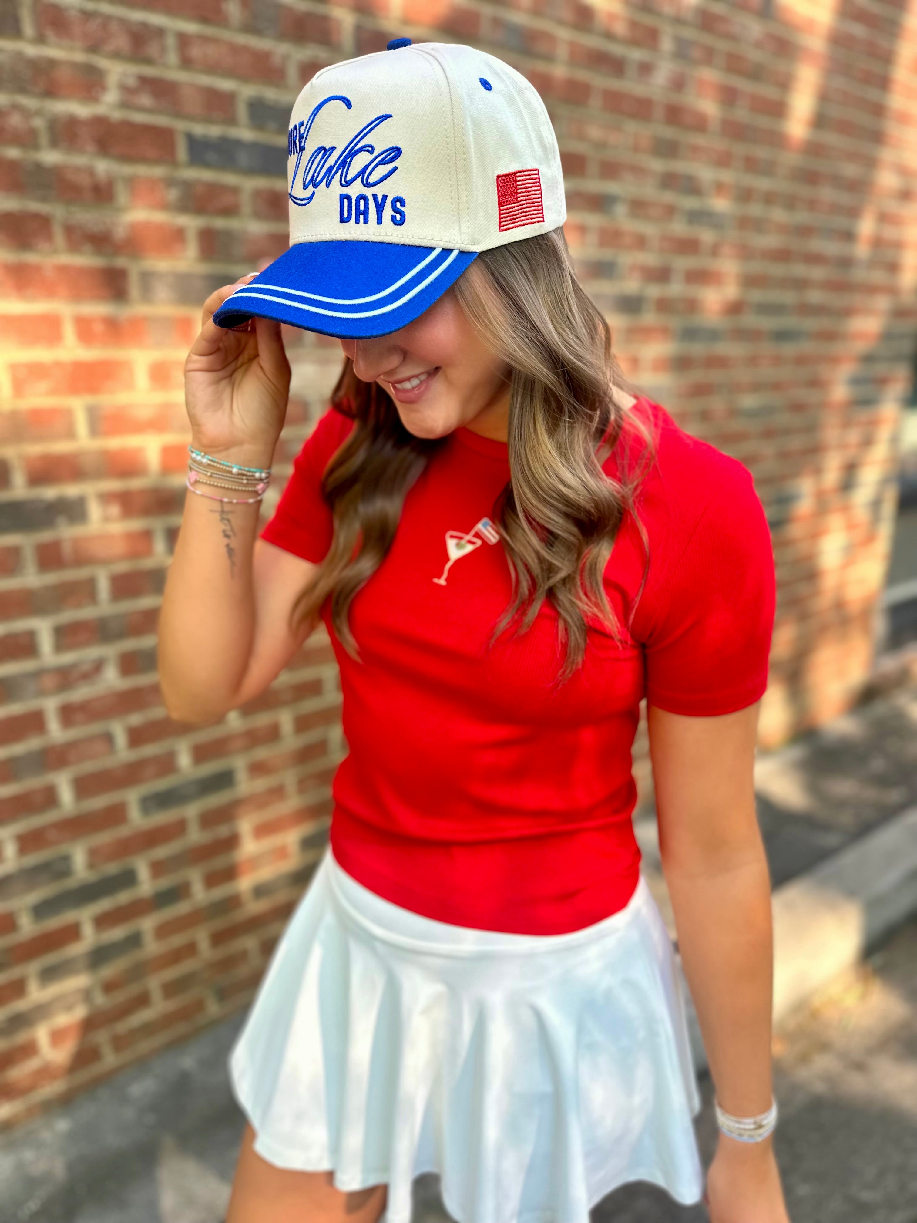 USA Martini Embroidered Short Sleeve Top