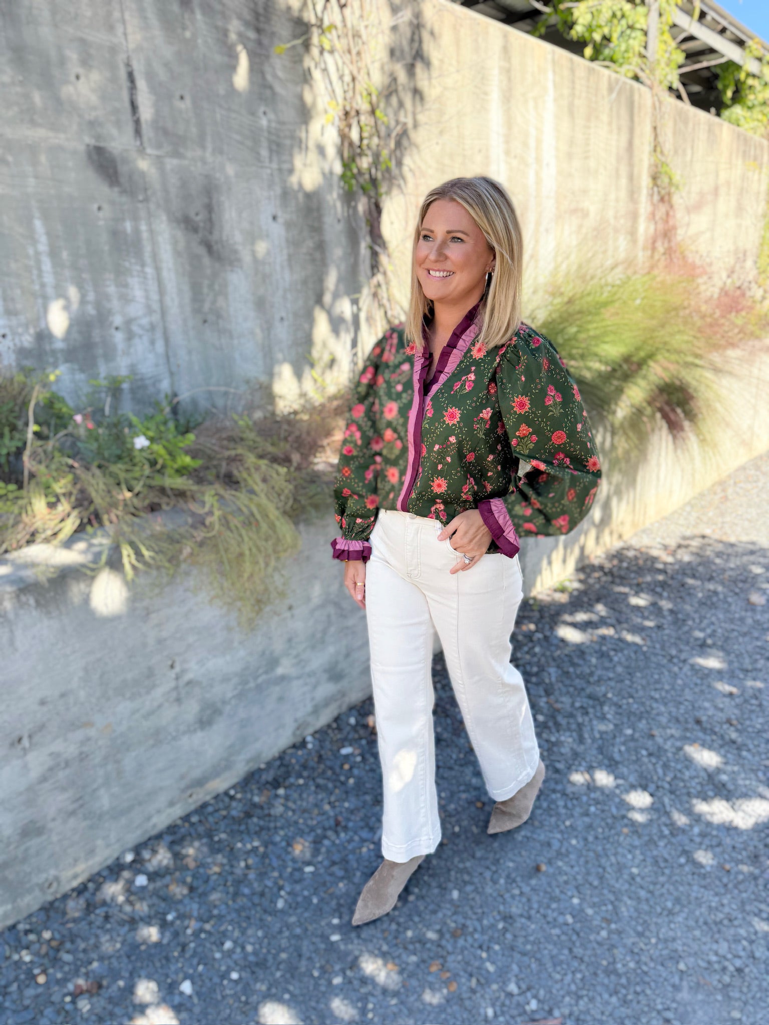 Kami Floral Ruffle Long Sleeve Dressy Top