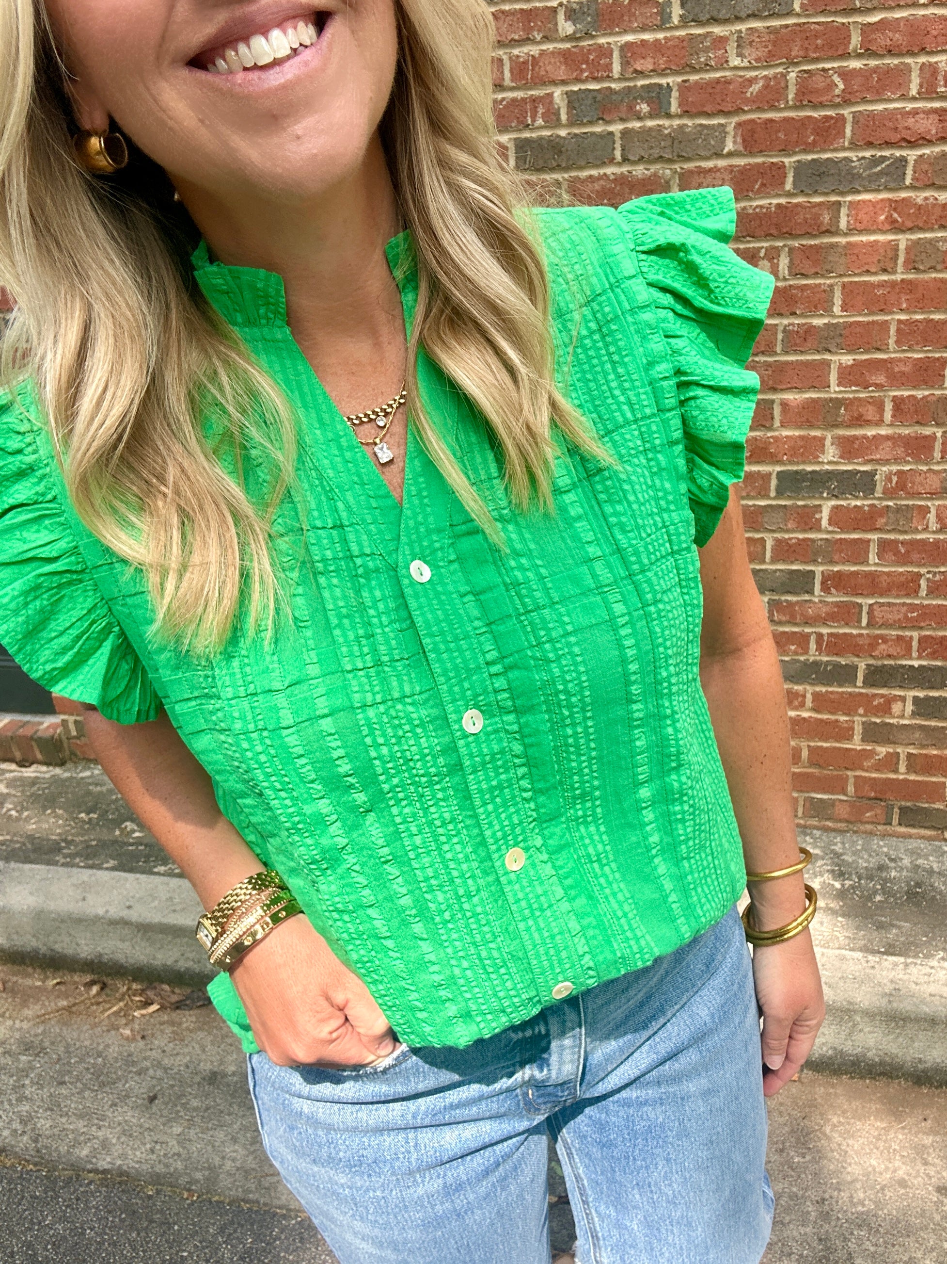 Better Place Flutter Sleeve Button Down Top