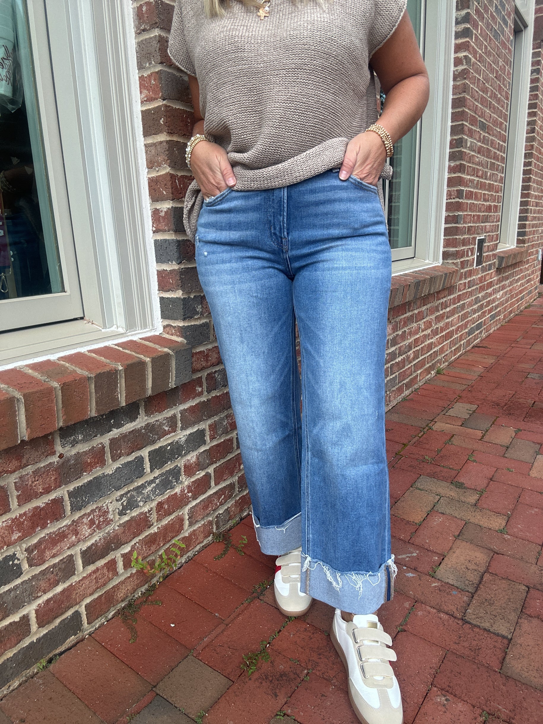 Eclipse High Rise Cuffed Slim Wide Leg Jeans