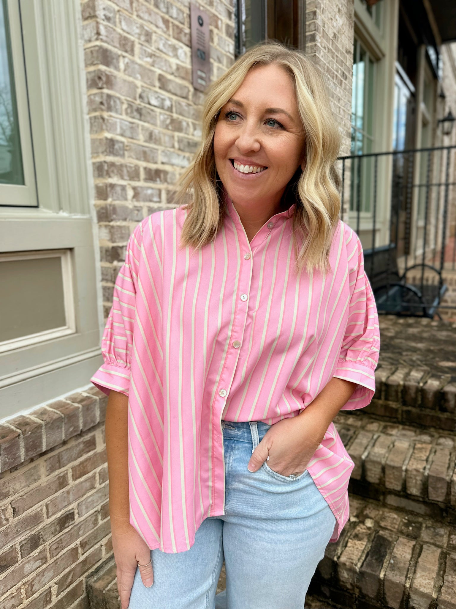 Wishful Thinking Striped Button Down Oversized Top