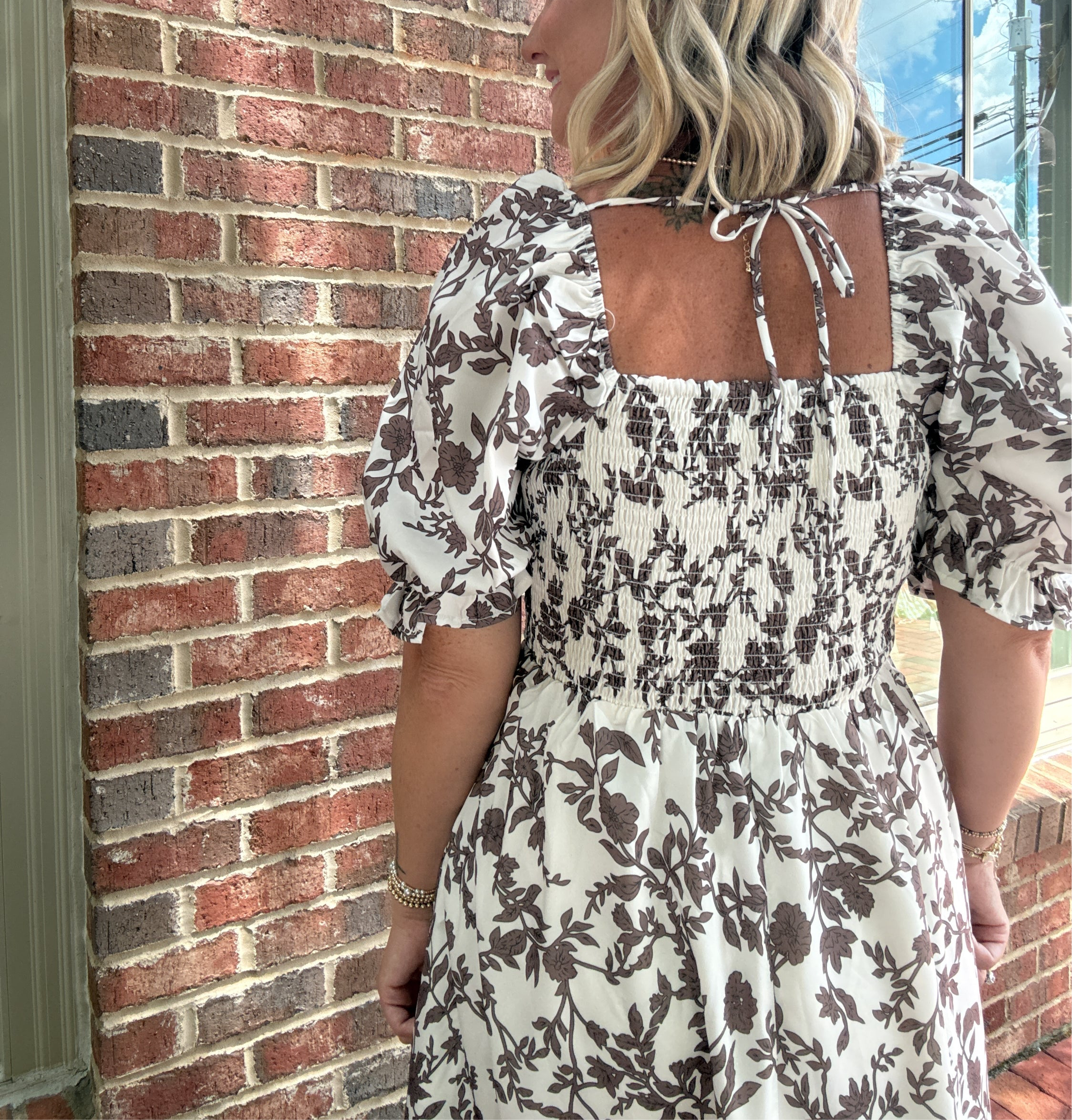I Want You All The Time Floral Balloon Sleeve Midi Dress