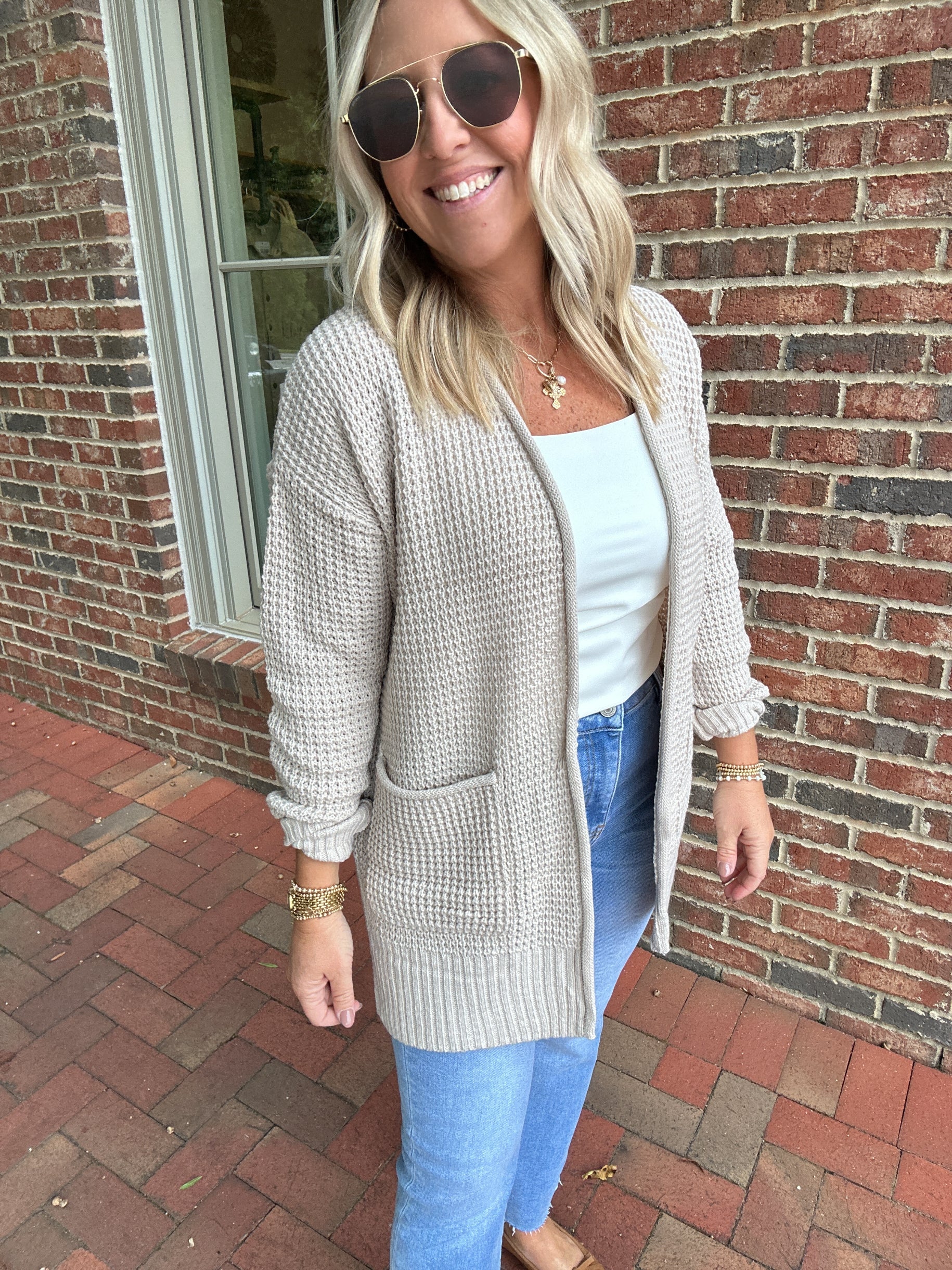 Ive Been Watching Open Knit With Pockets Cardigan