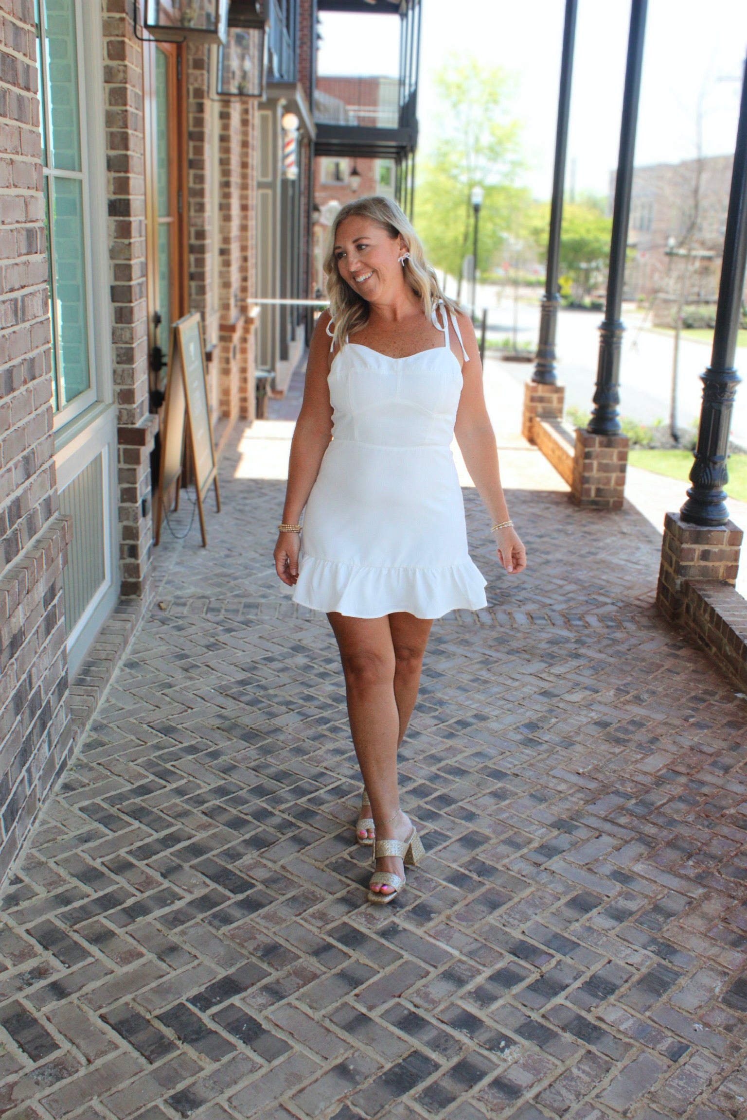 The Future Me Shoulder Ties Tiered Bottom Ruffle White Mini Dress