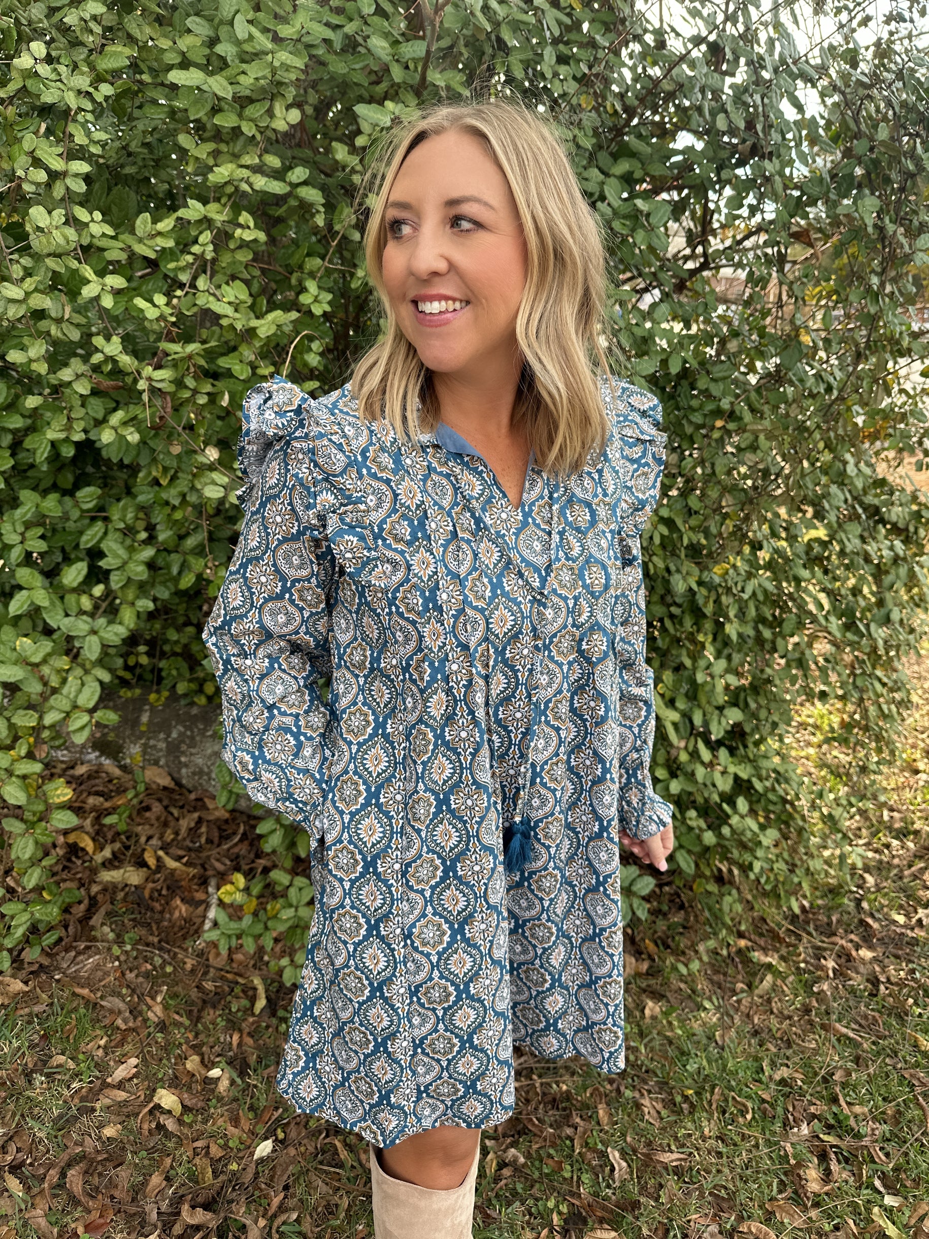 A Wonderful Life Dusty Blue Long Sleeve Mini Dress