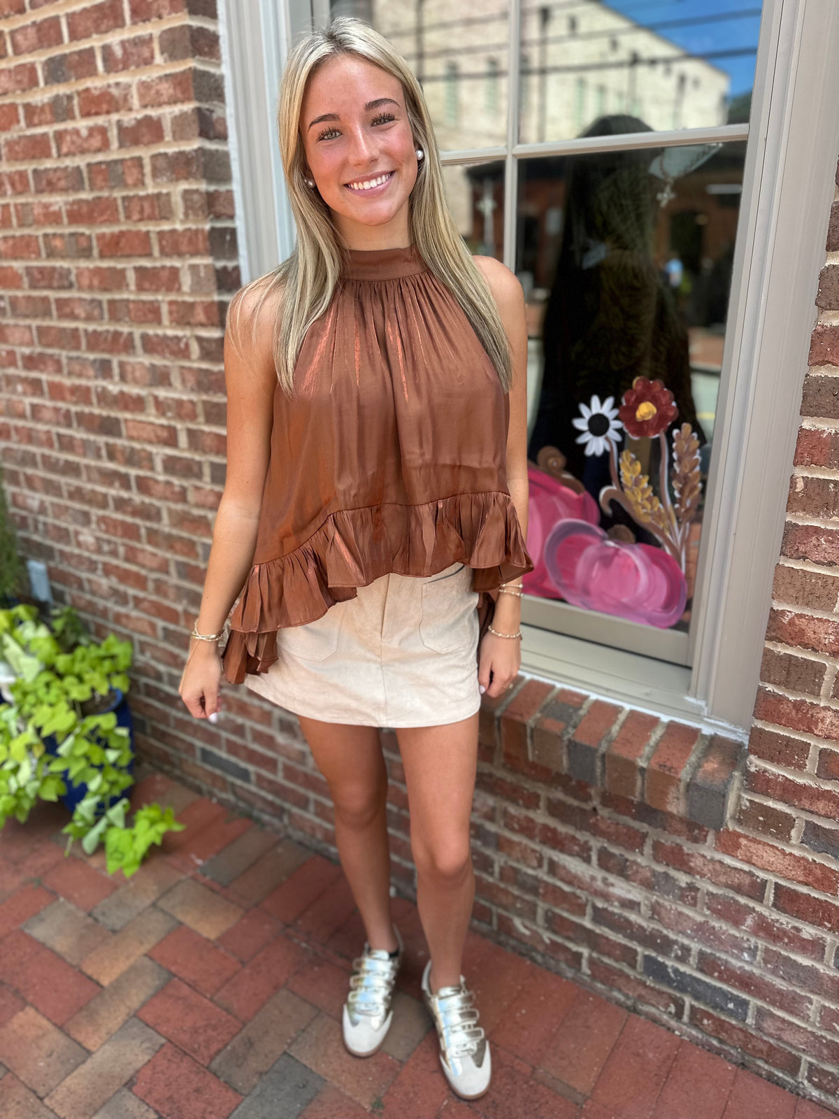 Barely Beige Skirt with Front Pockets