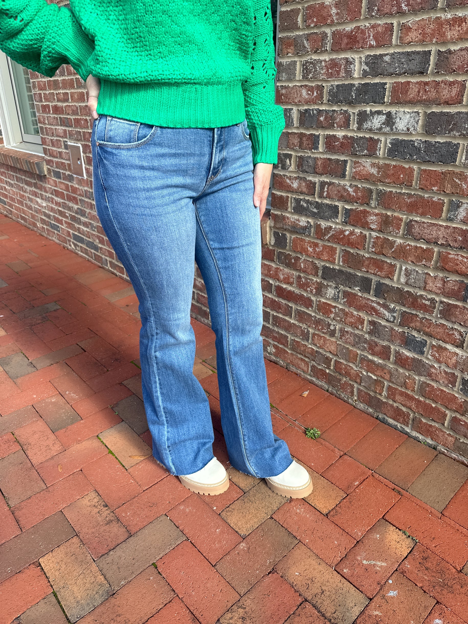 Jessica Mid Rise Flare Raw Hem Jeans