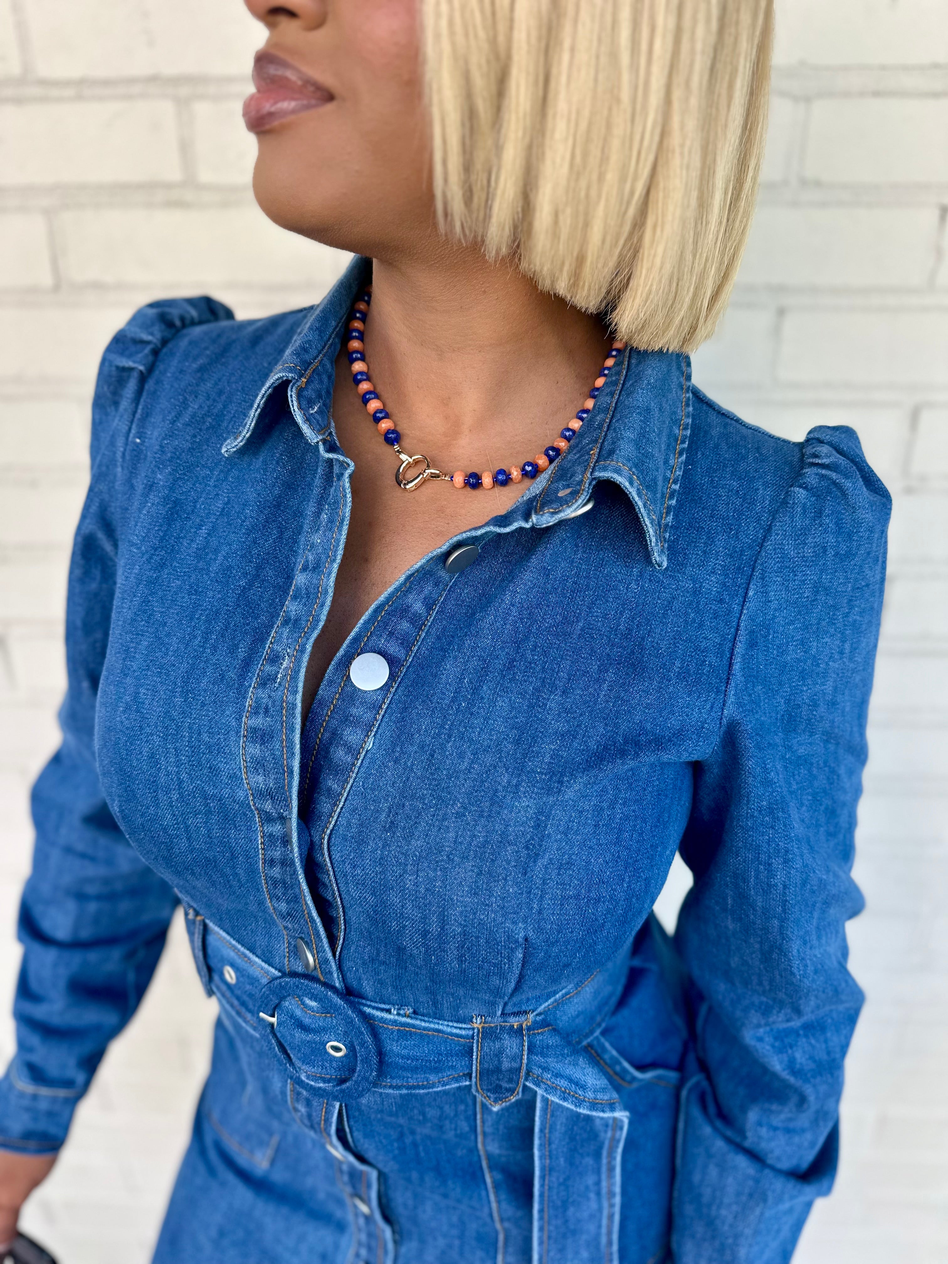 Tailgate Ready Denim Button Down Dress with Belt