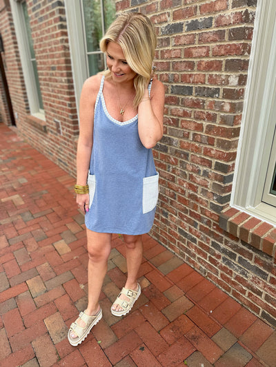 Sporty Mini Dress with Built in Romper Liner-Blue