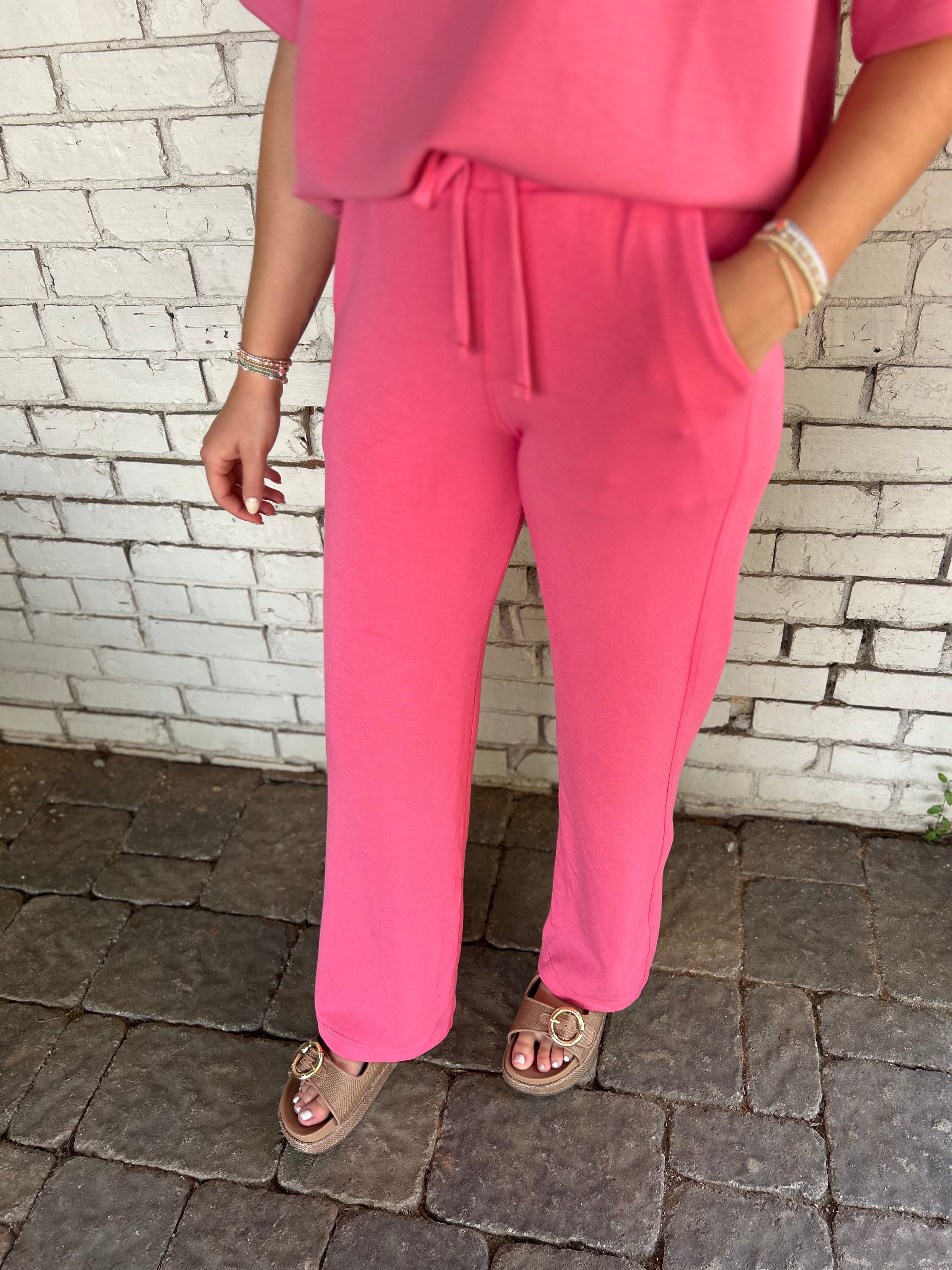 Let It Be Scuba Straight Leg Pants in Bright Pink
