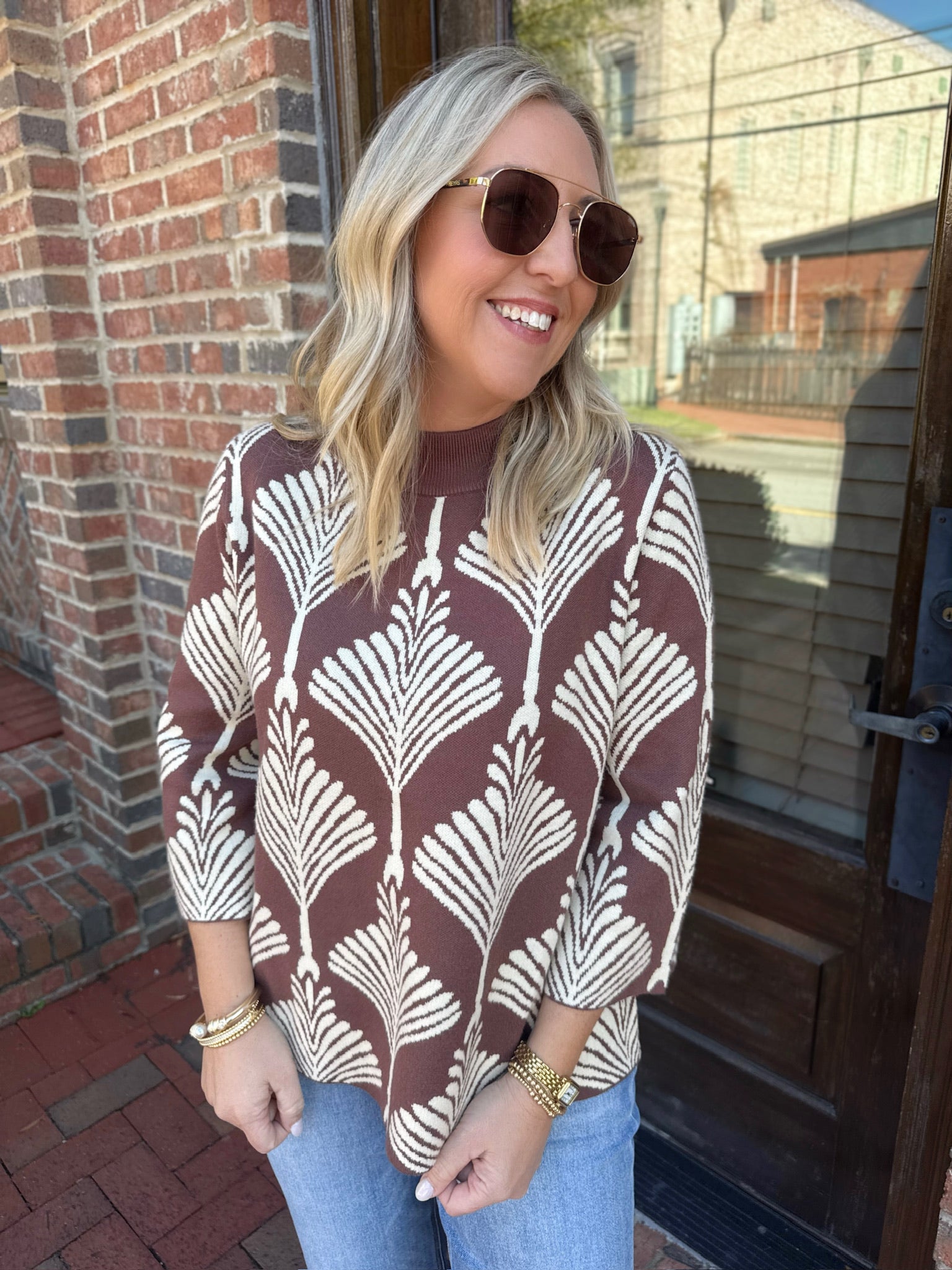 For You Printed Mock Neck Sweater