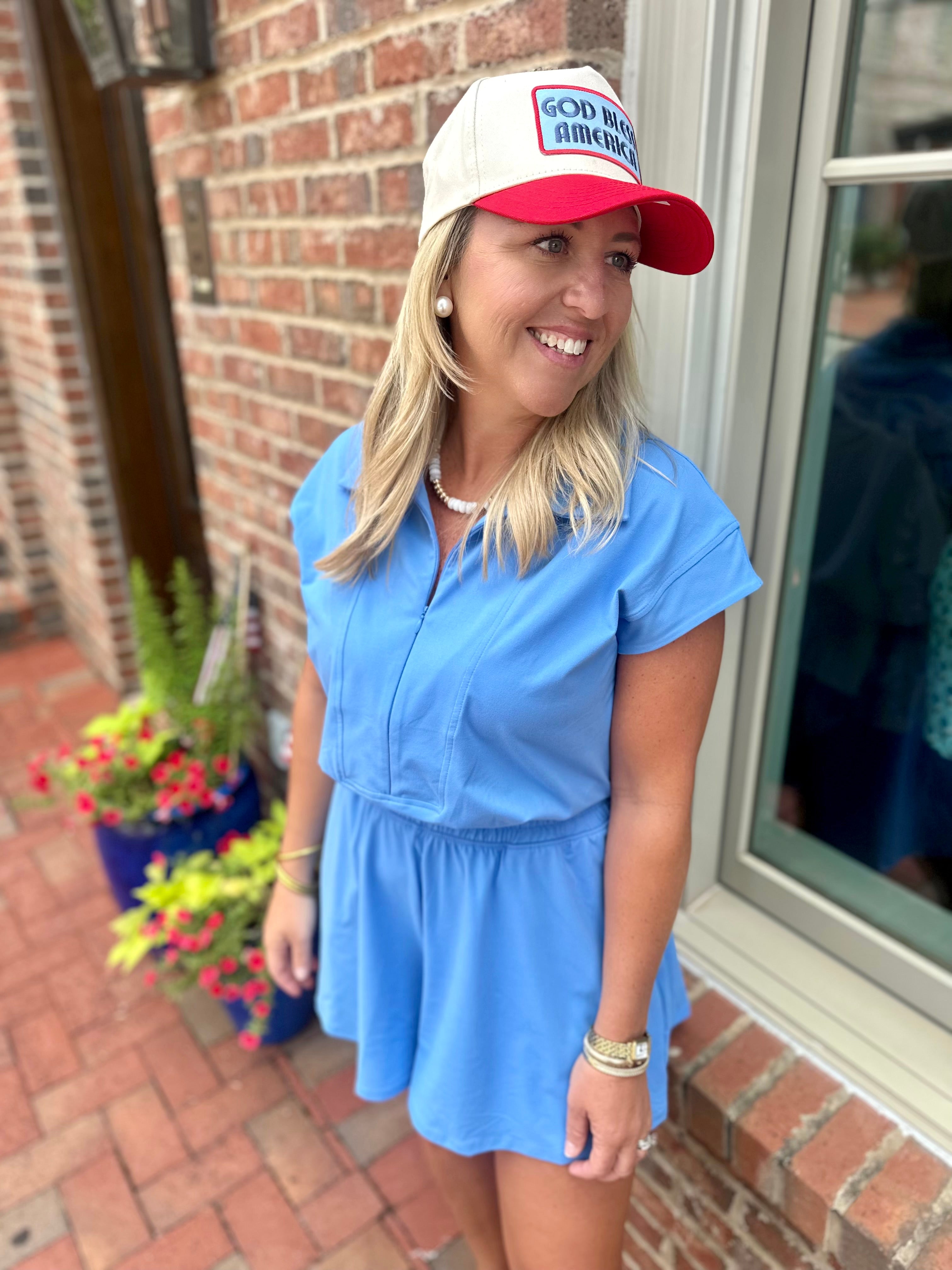 Talked About It Butter Soft Collar Romper in Aqua