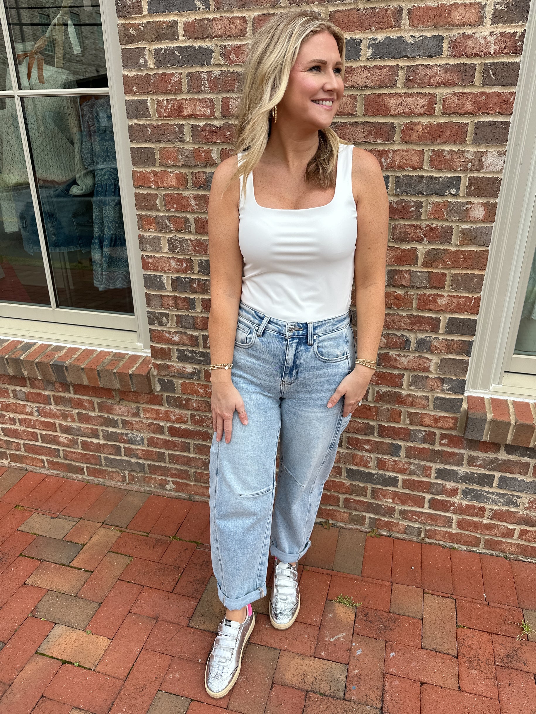 Leave It To Me Spandex Lined Square Neck Bodysuit in White