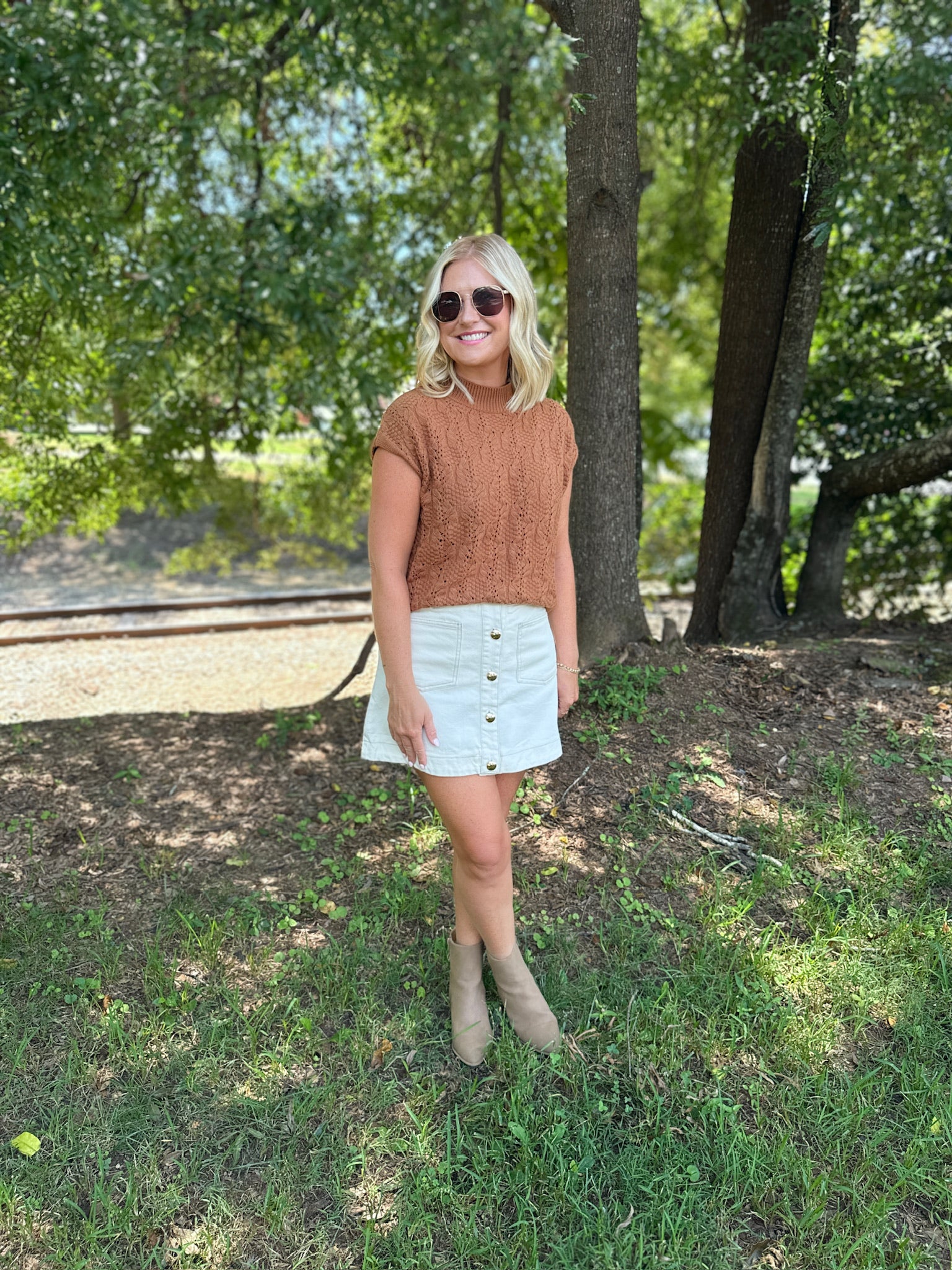 Together Again Denim Skirt with Gold Buttons