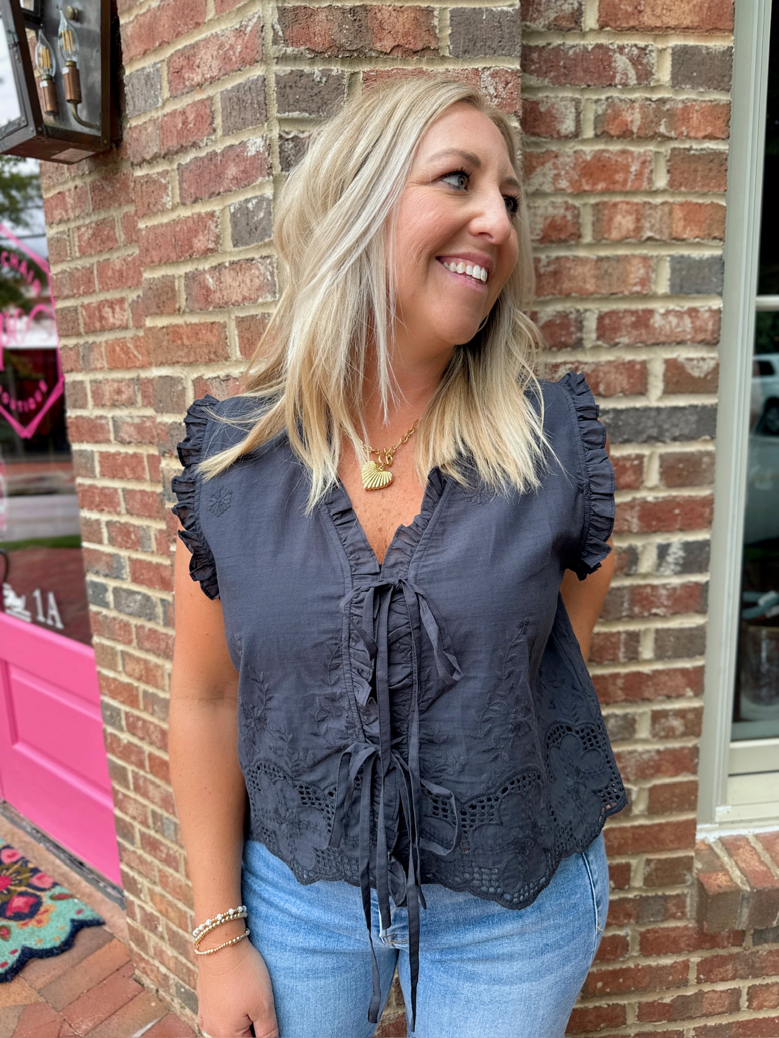 Ready for Kick Off Ruffled Front Tie Tank Top