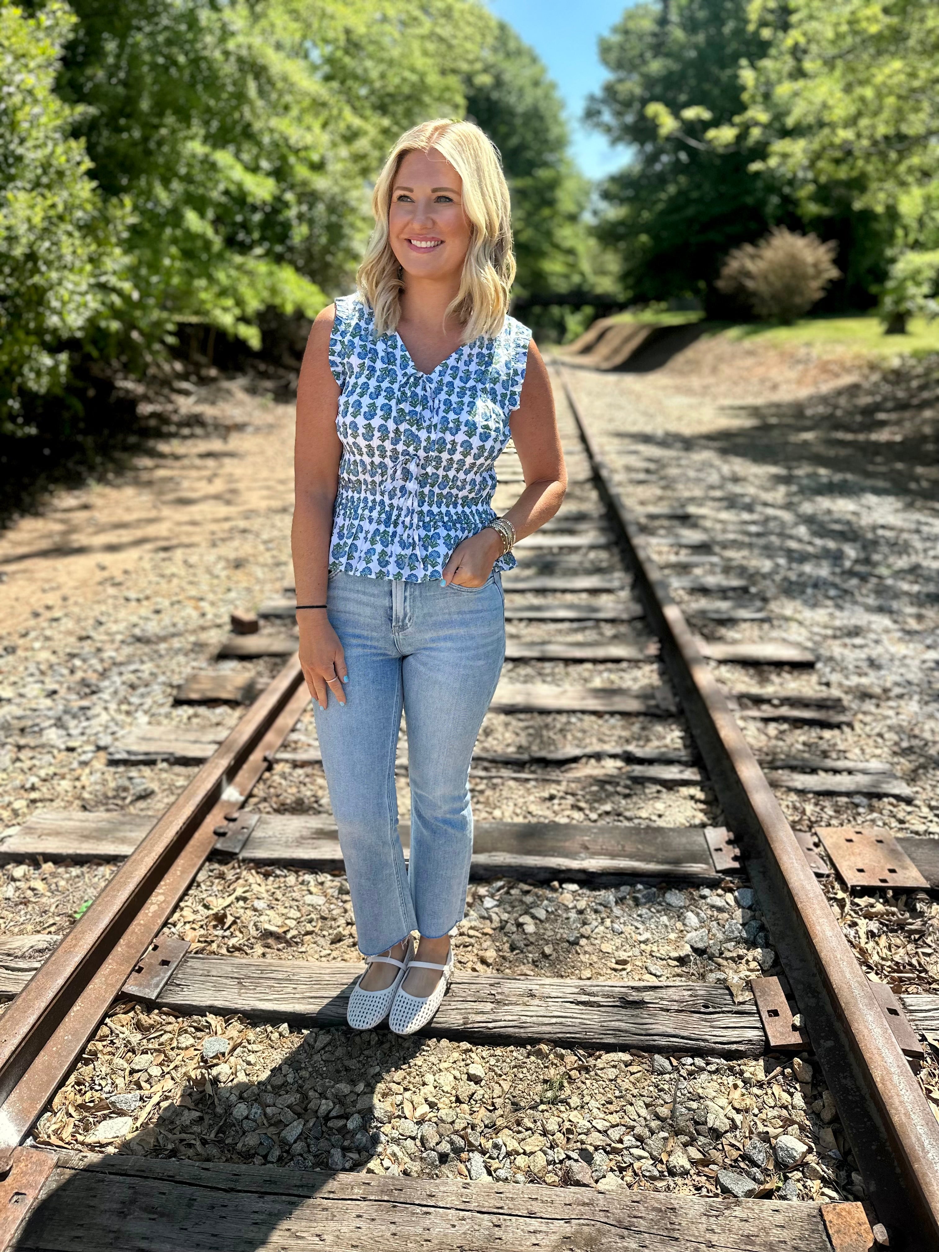 Skip All The Talking Floral Print Smocked Sleeveless Top