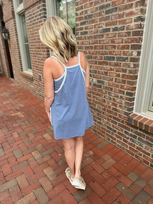 Sporty Mini Dress with Built in Romper Liner-Blue