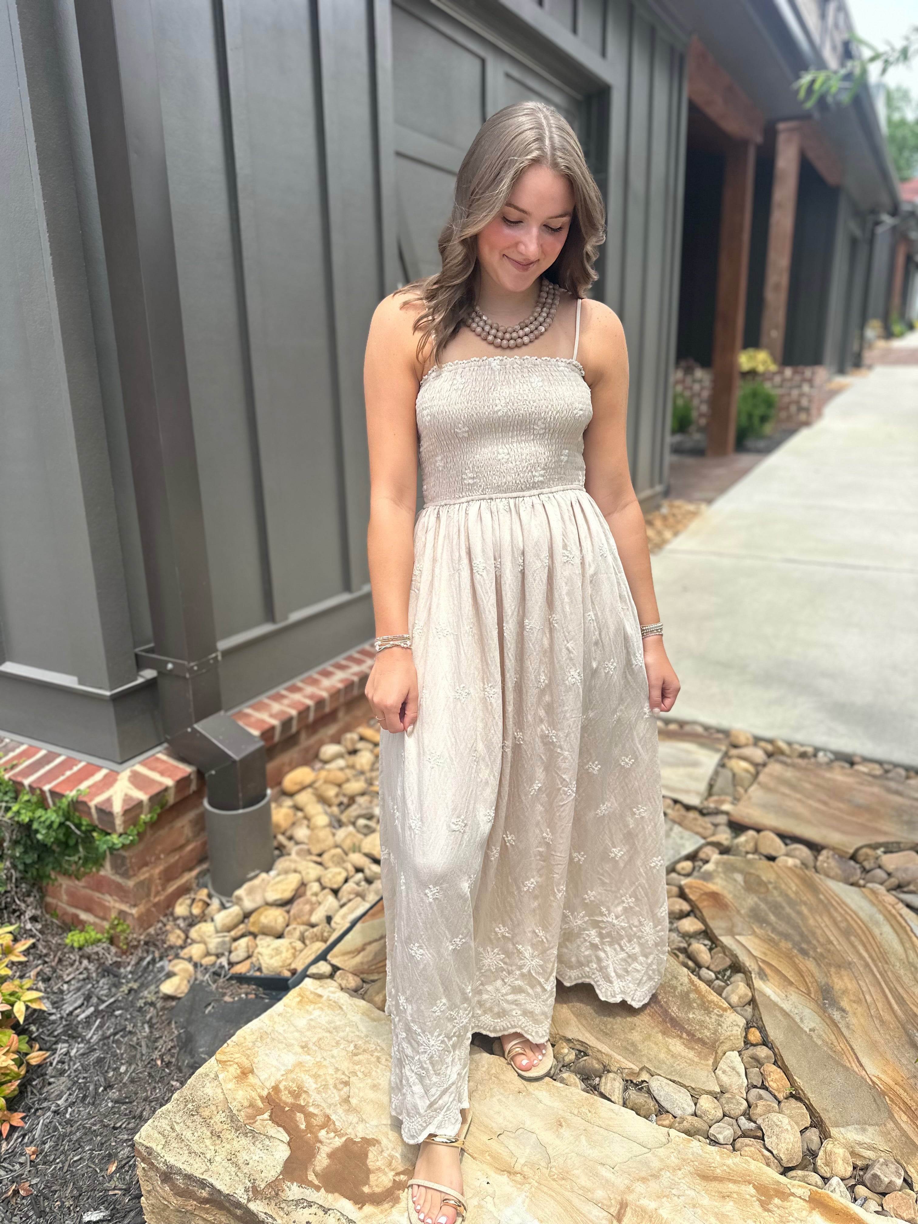 Still Got It Embroidered Smocked Maxi Dress