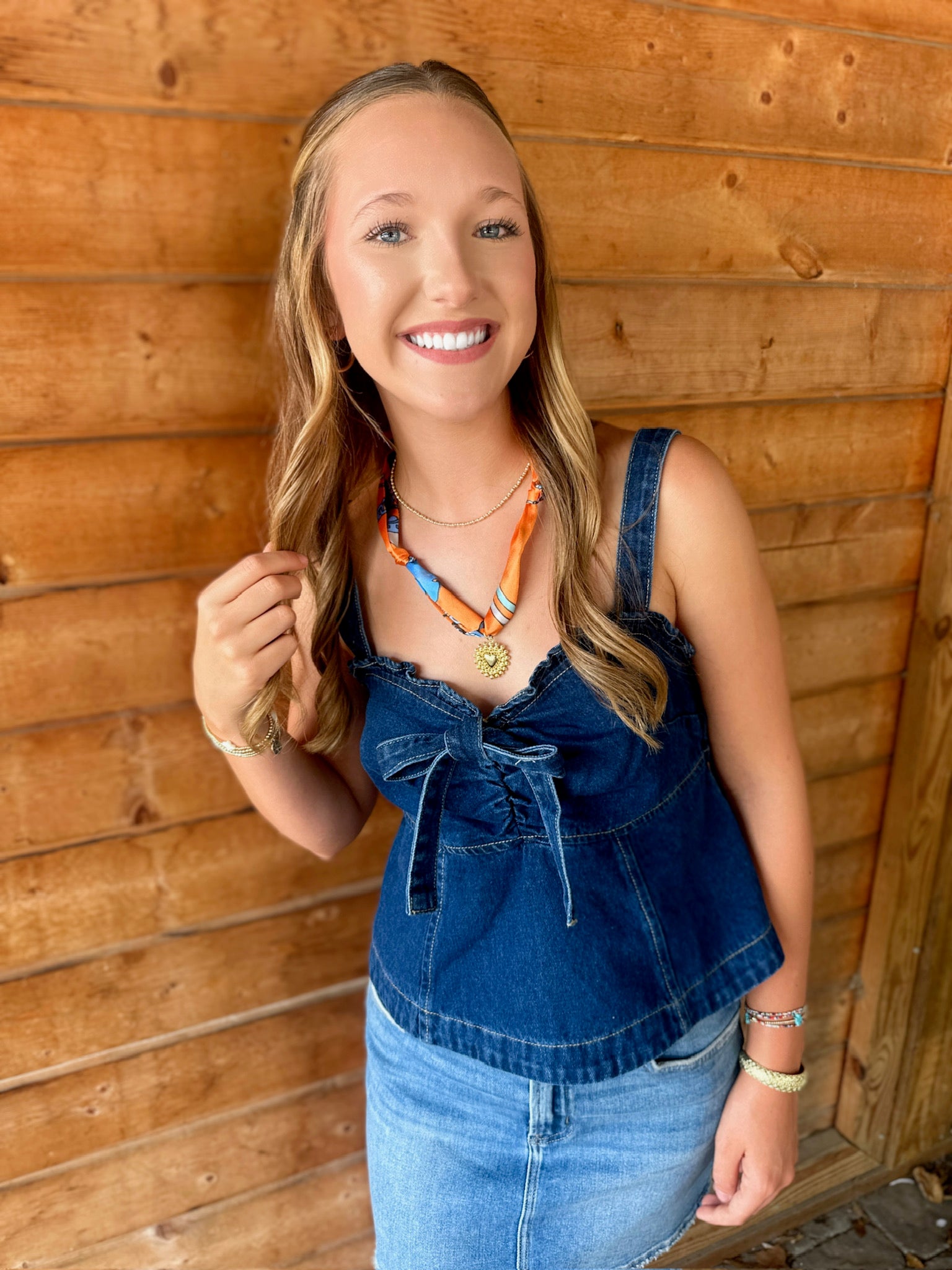 No One Better Denim Bow Tank Top